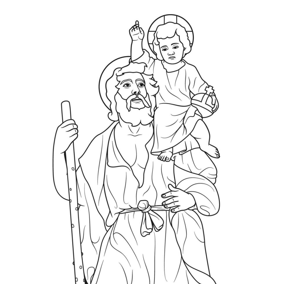 Saint Christopher of Lycia Vector Illustration Outline Monochrome