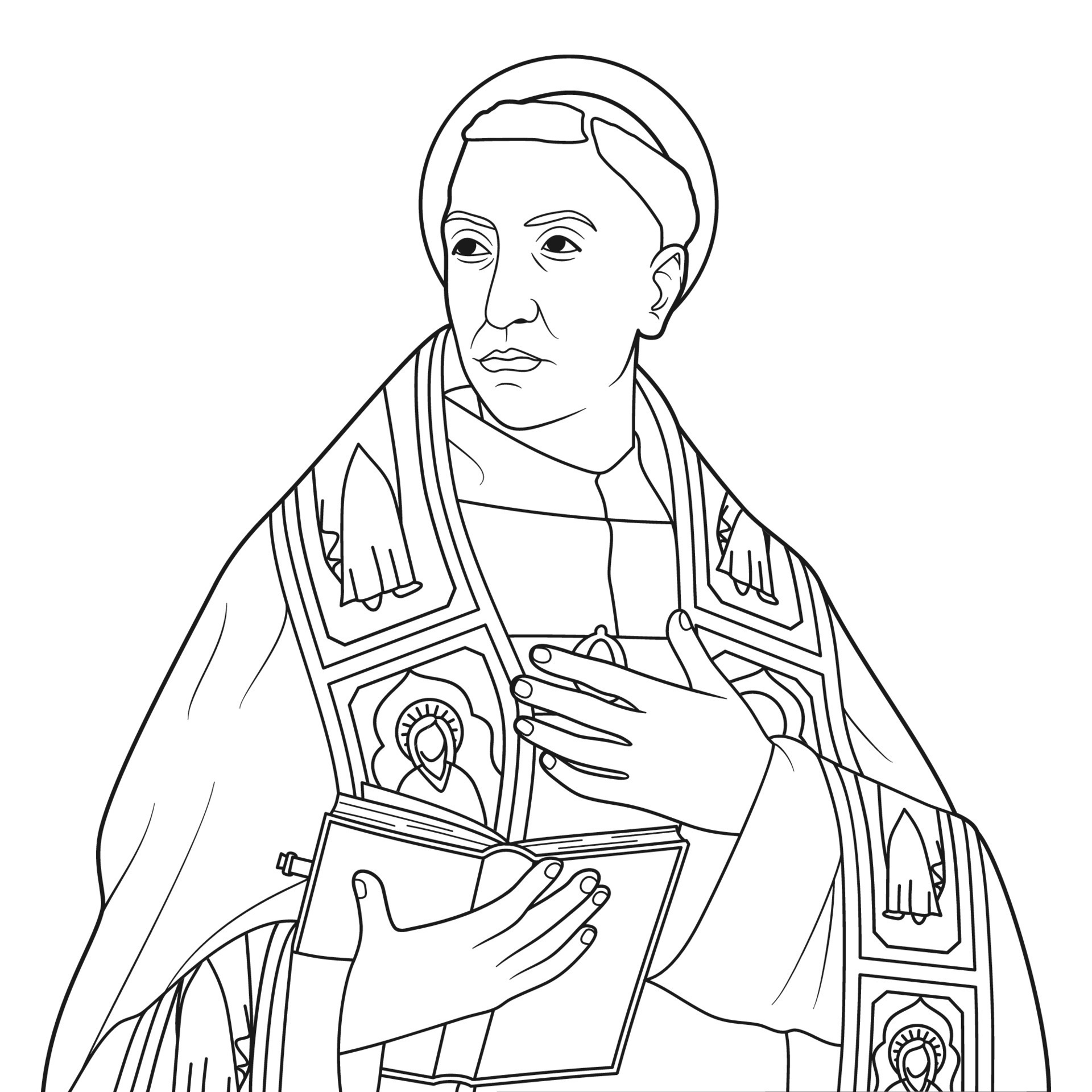 Saint Bonaventure of Bagnoregio Vector Illustration Outline Monochrome
