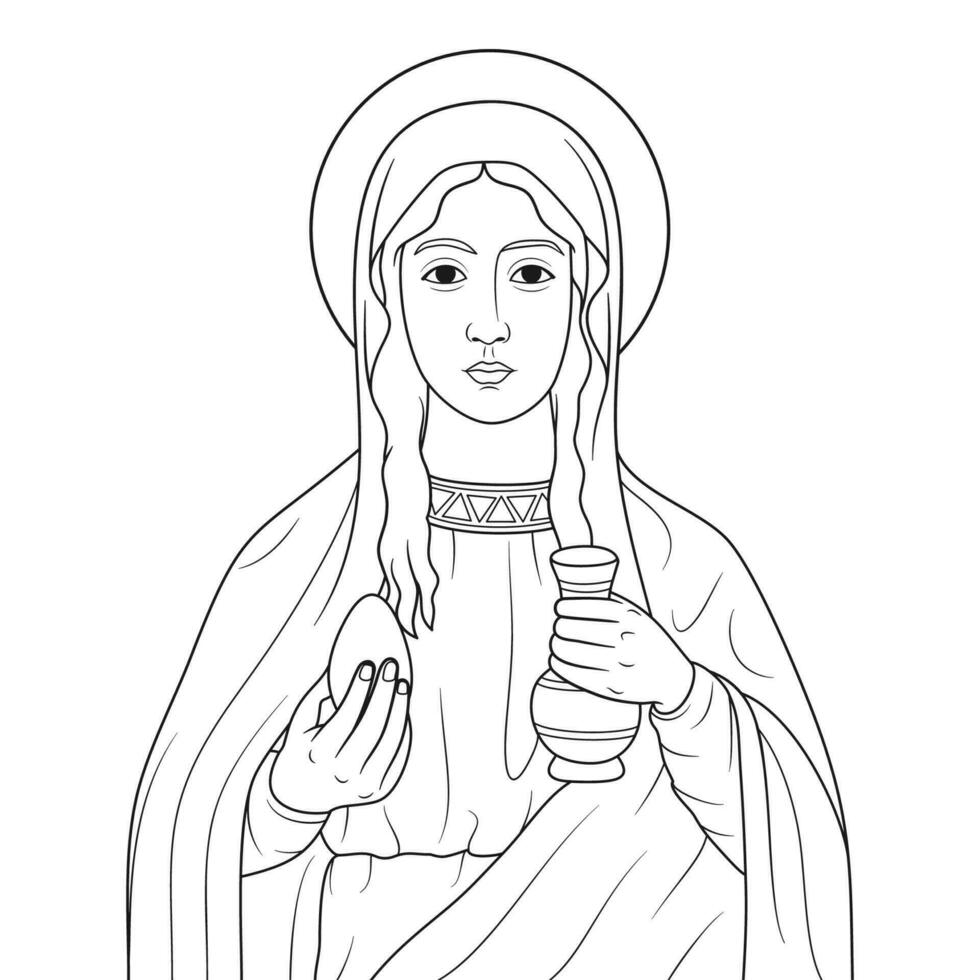 Saint Mary Magdalene Vector Illustration Outline Monochrome