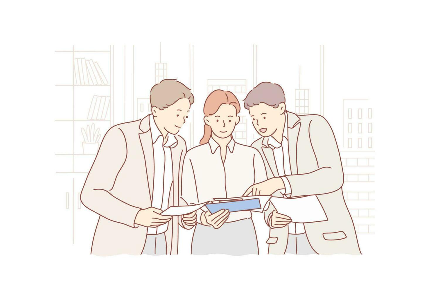 Meeting, coworking, teamwork, training, analysis, business concept. vector