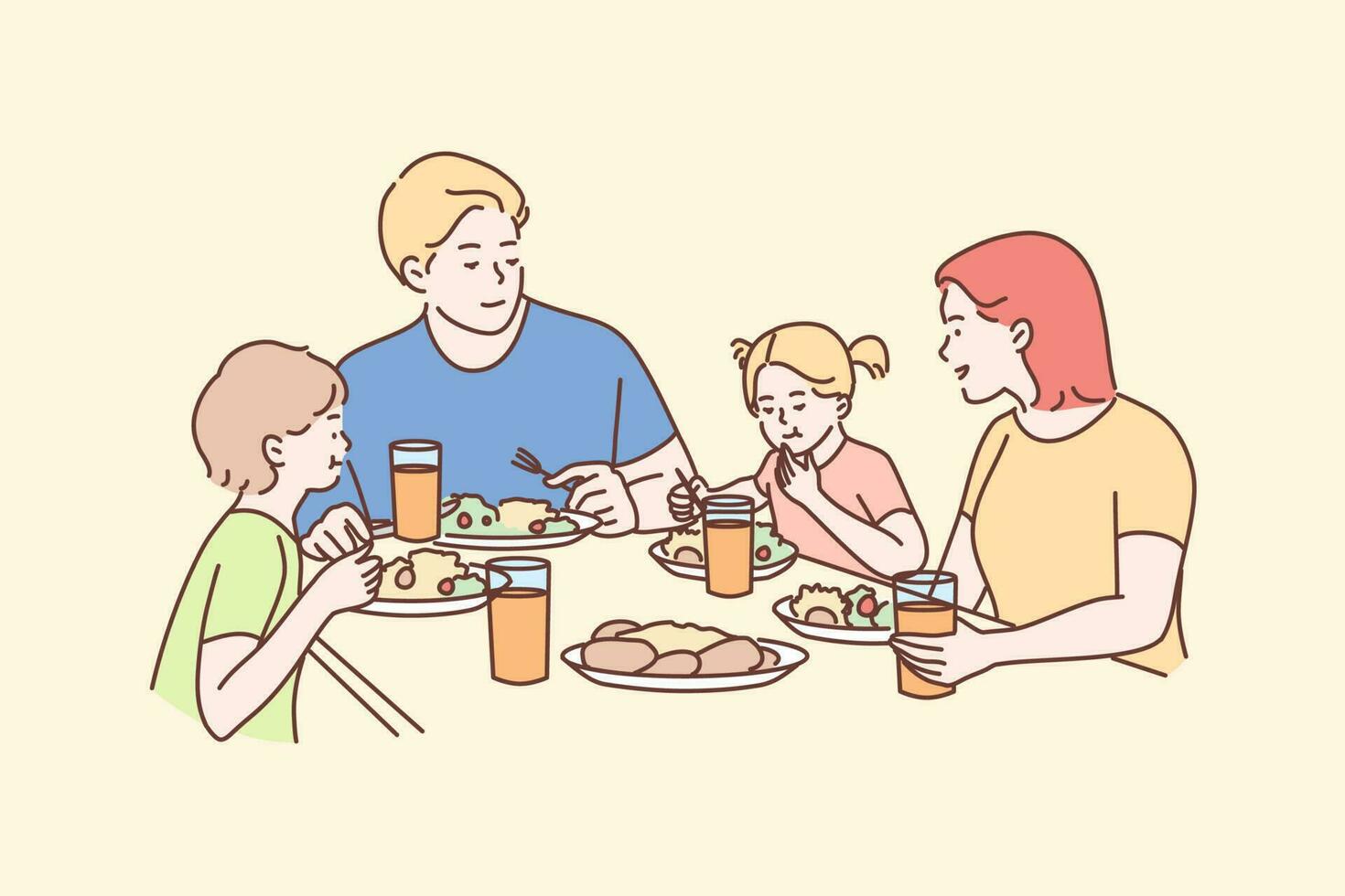 familia, recreación, ocio, cena, paternidad, maternidad, infancia concepto vector