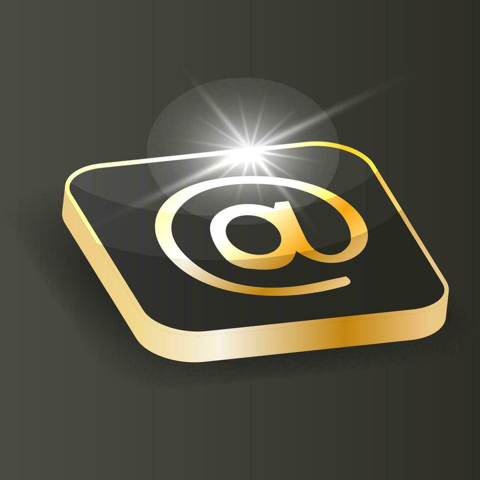 Golden Isometric Mail Icon. E-Mail Sign button on a black background. 3d Vector