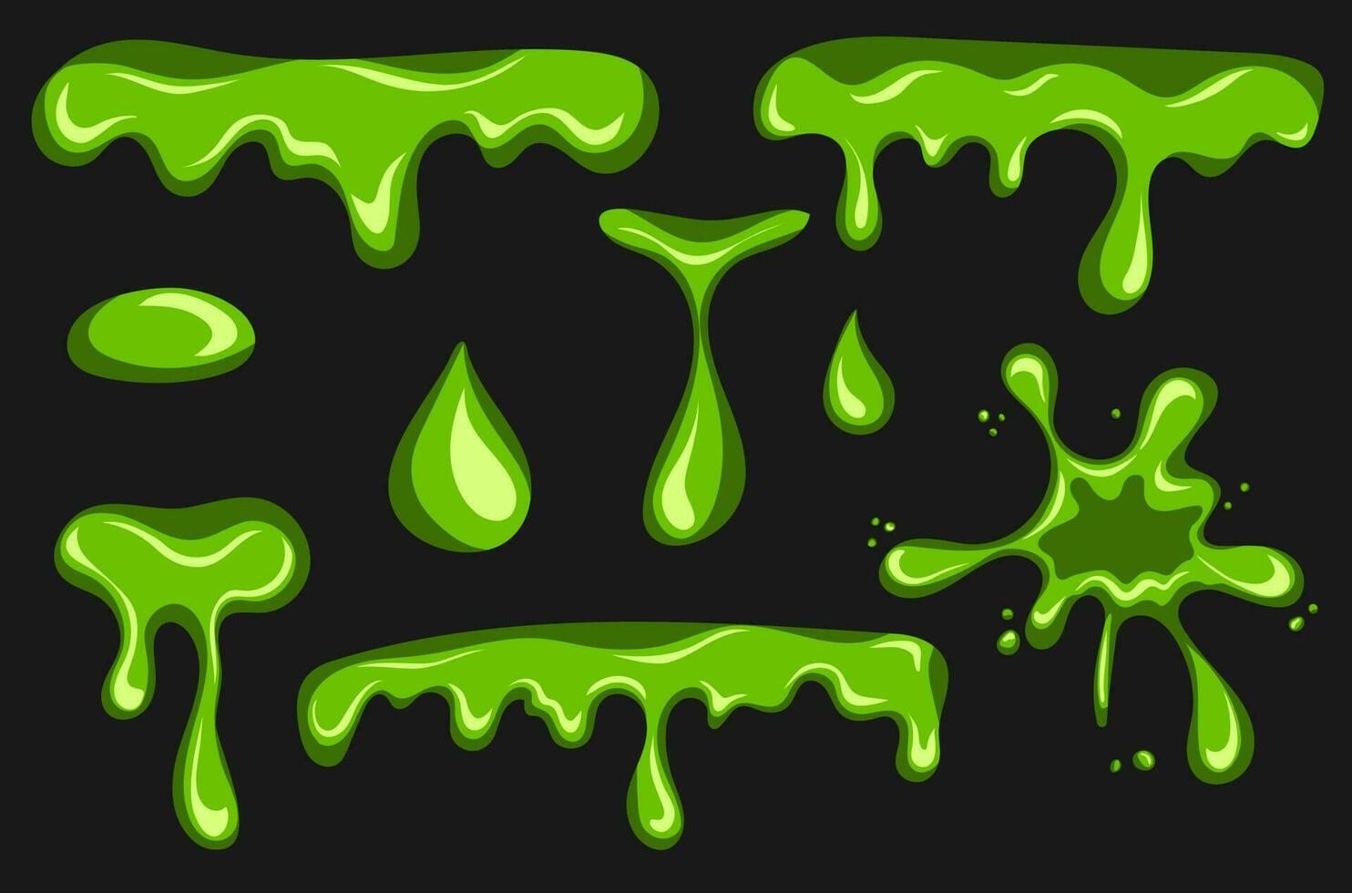 Liquid green slime splashes and border from dripping poison goo vector