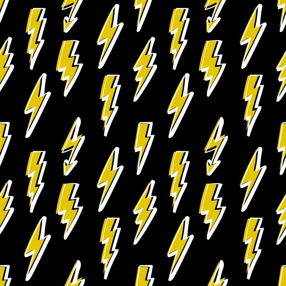 Vector seamless pattern with  lightning bolt signs on black background