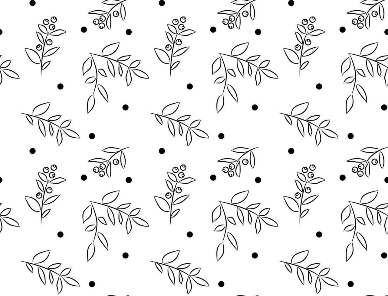 Seamless pattern of hand-drawn twigs and polka dots vector