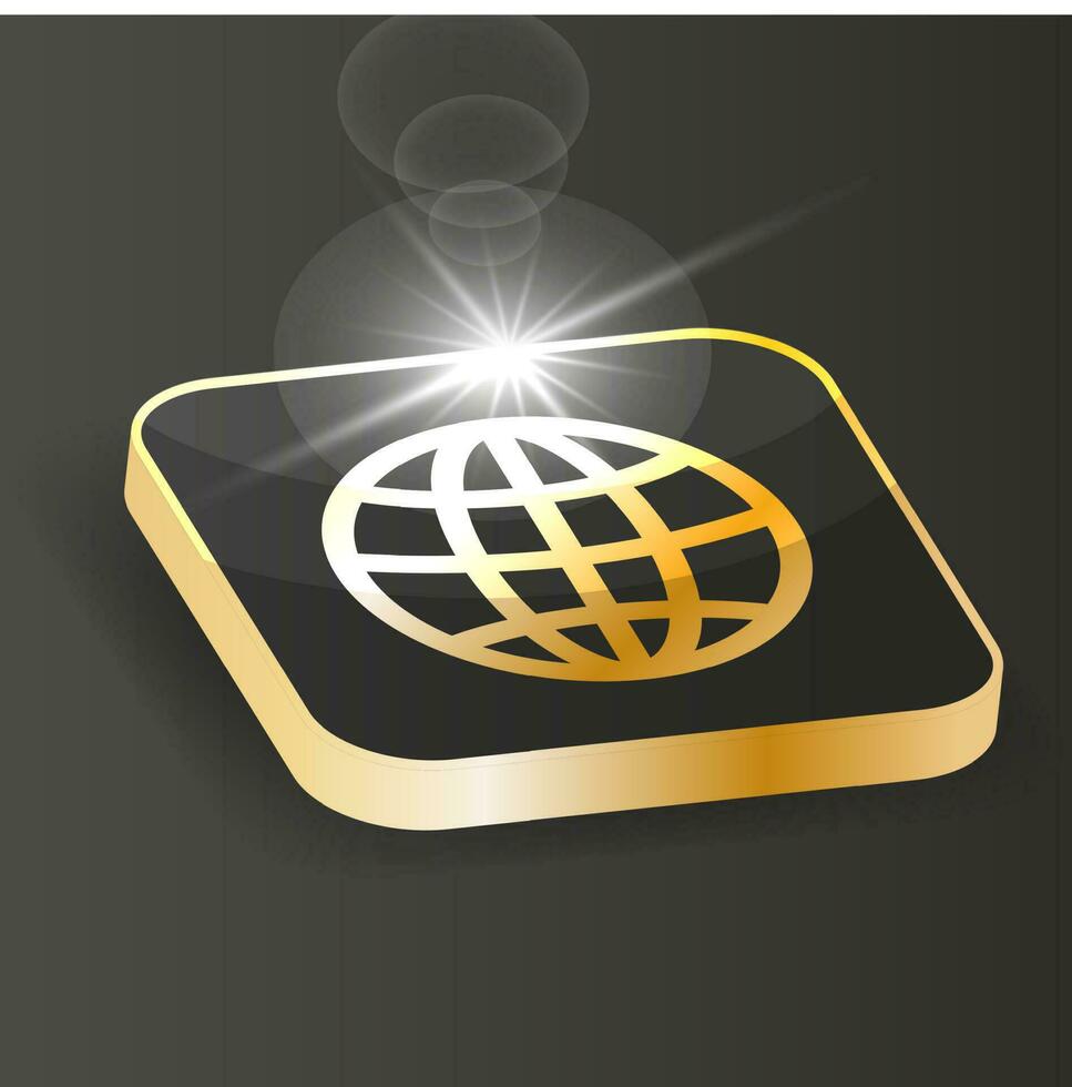 Golden Isometric Globe Icon. Planet web symbol button on a black background. World wide web concept. 3d Vector