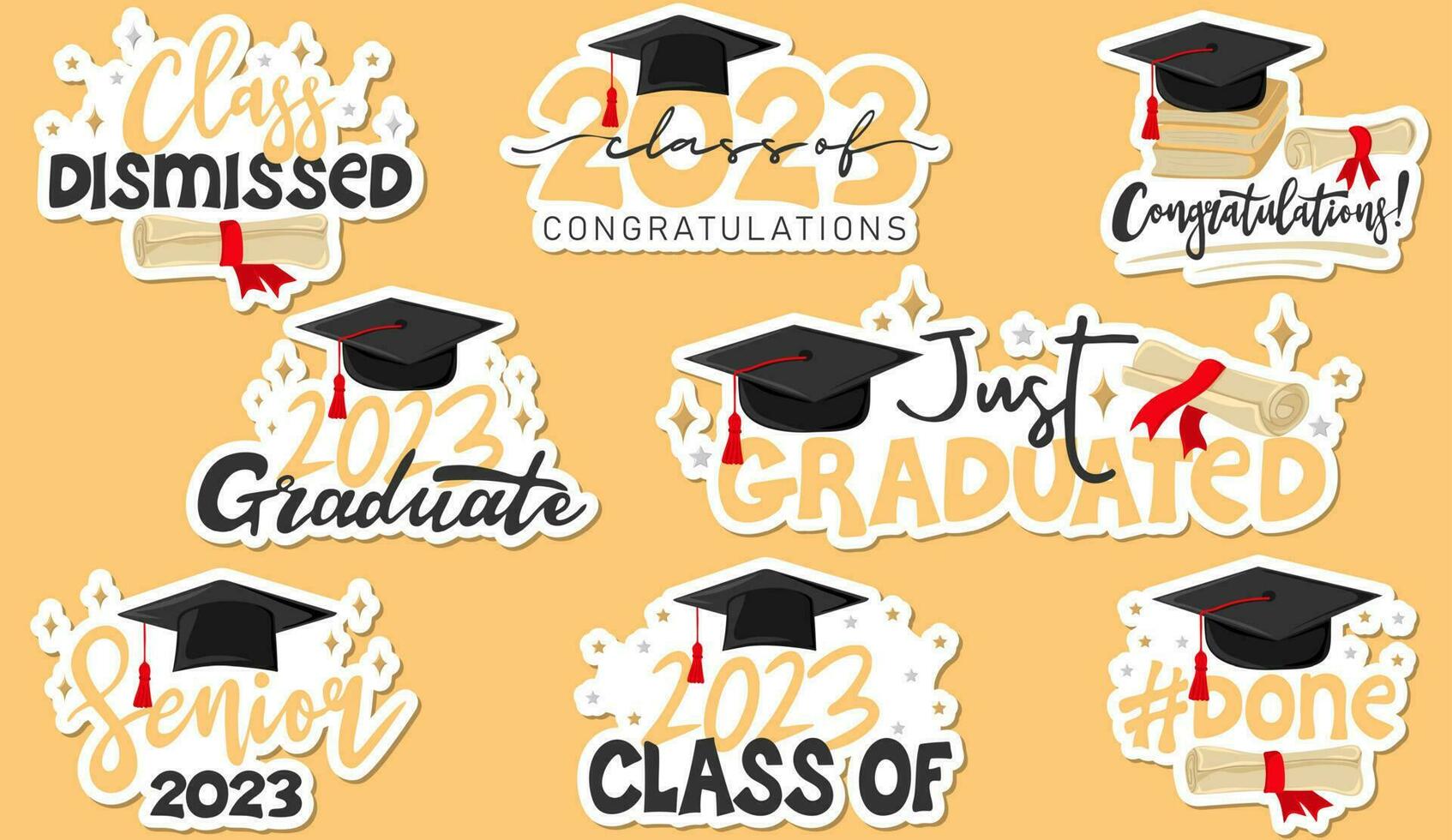 Sticker pack of inspiration and motivation graduation party quotes with graduation cap and scroll of diploma vector