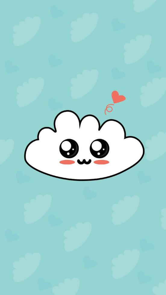 cloud cartoon character with smile face blue background and love. this vector illustration can be use for phone wallpaper or sticker or mascot or as an icon