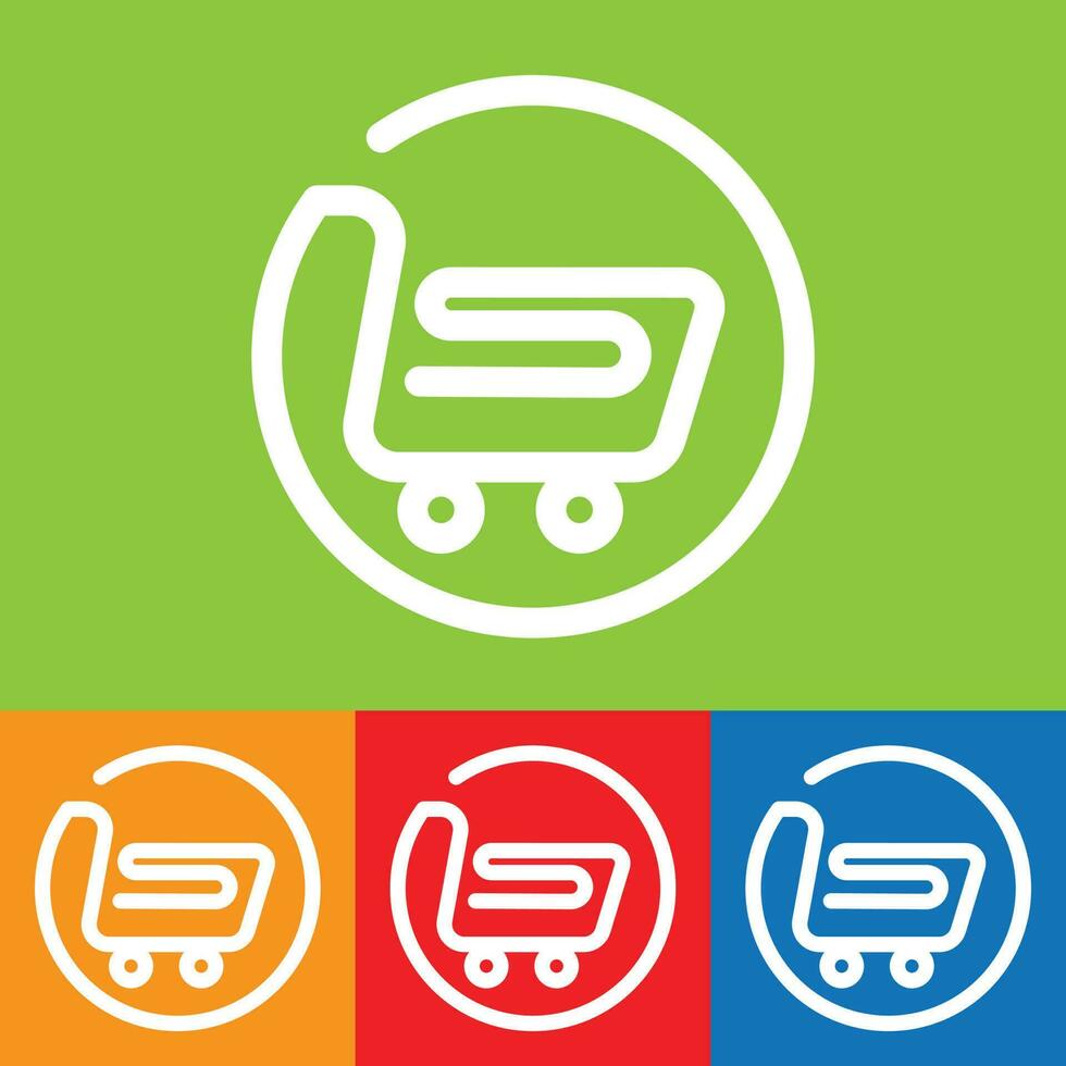 Colorful Shopping Cart Icons on Yellow Background Vector Ecommerce