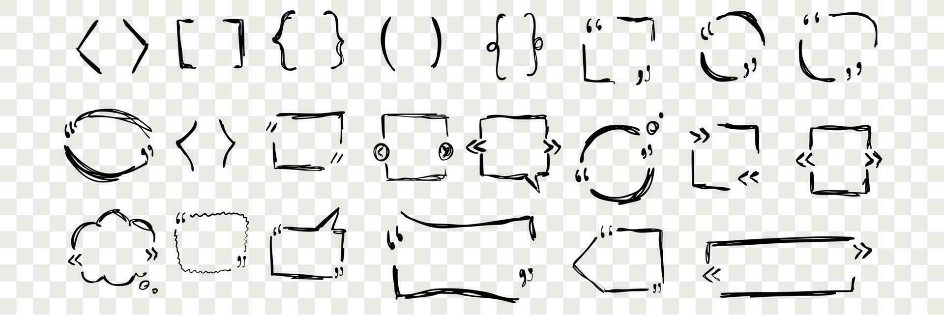 Different hand drawn quotation marks set collection vector