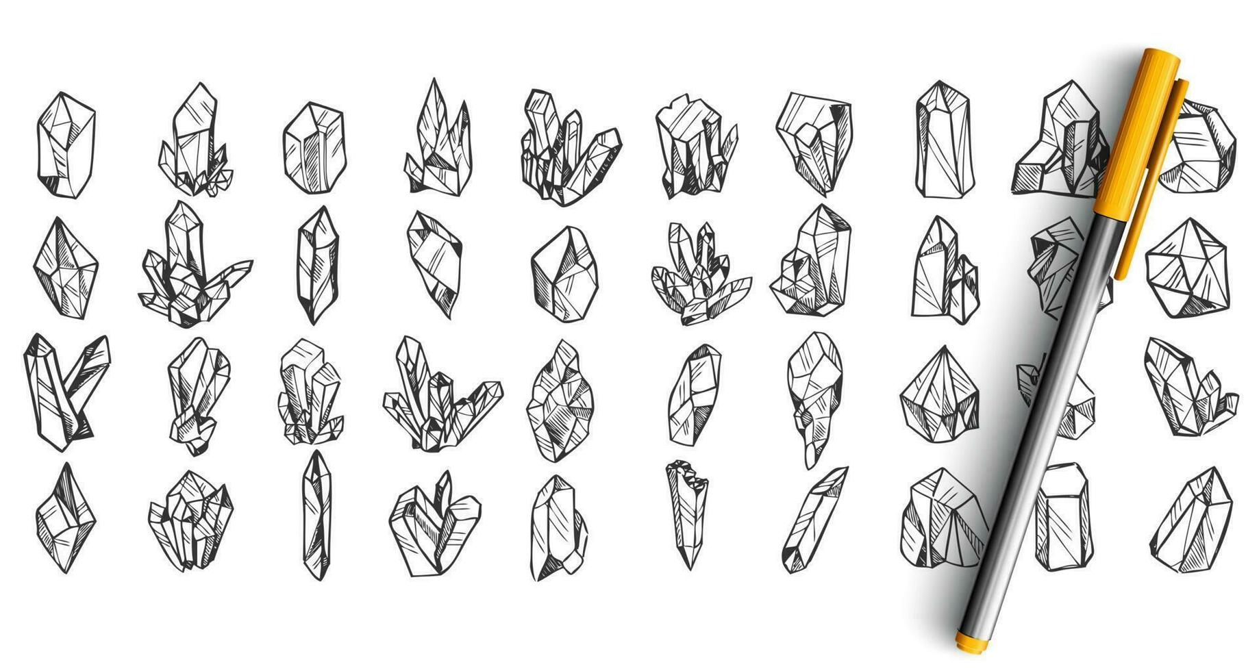 Crystals doodle set vector