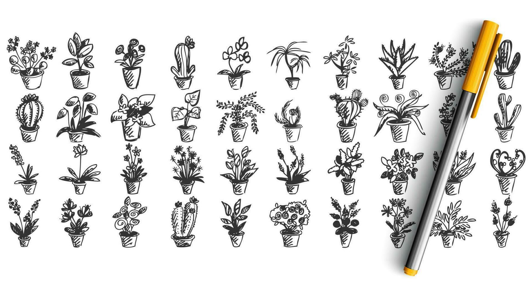 Houseplants doodle set vector