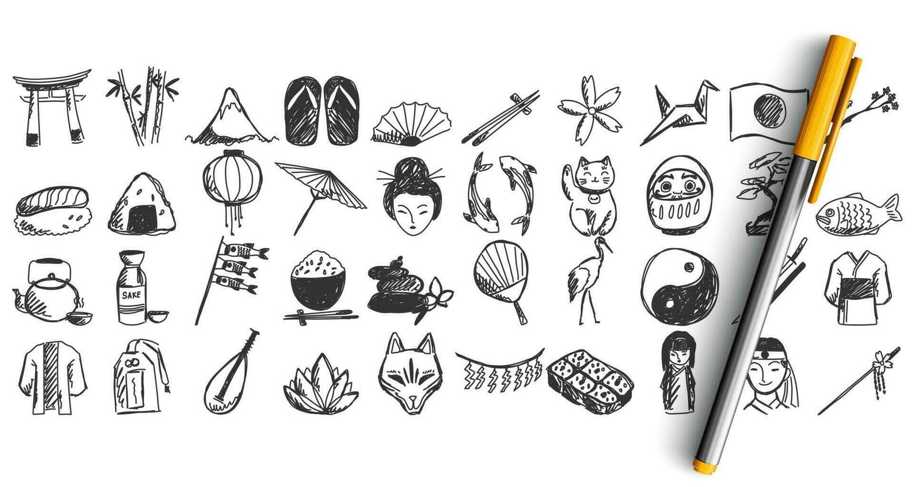 Japan doodle set vector