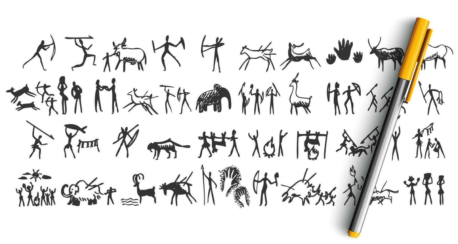 Stone age doodle set vector