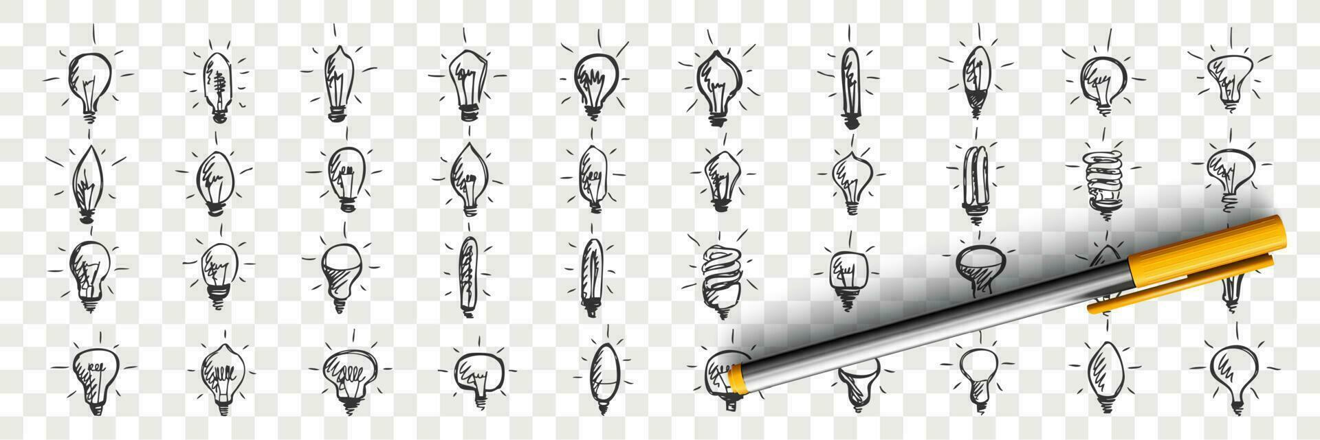 Light bulbs doodle set vector