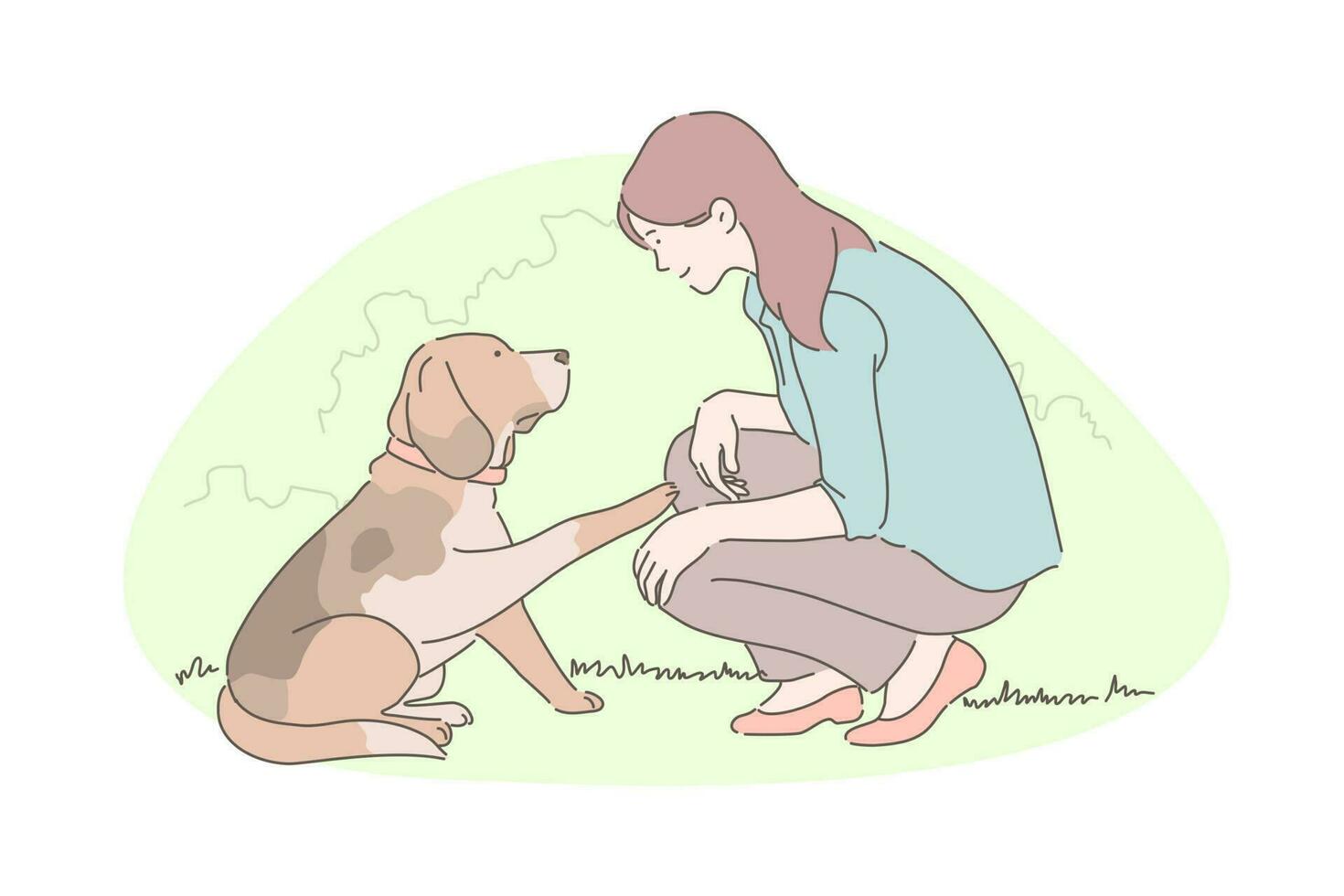 Dog training, animal adoption, charity activity concept vector