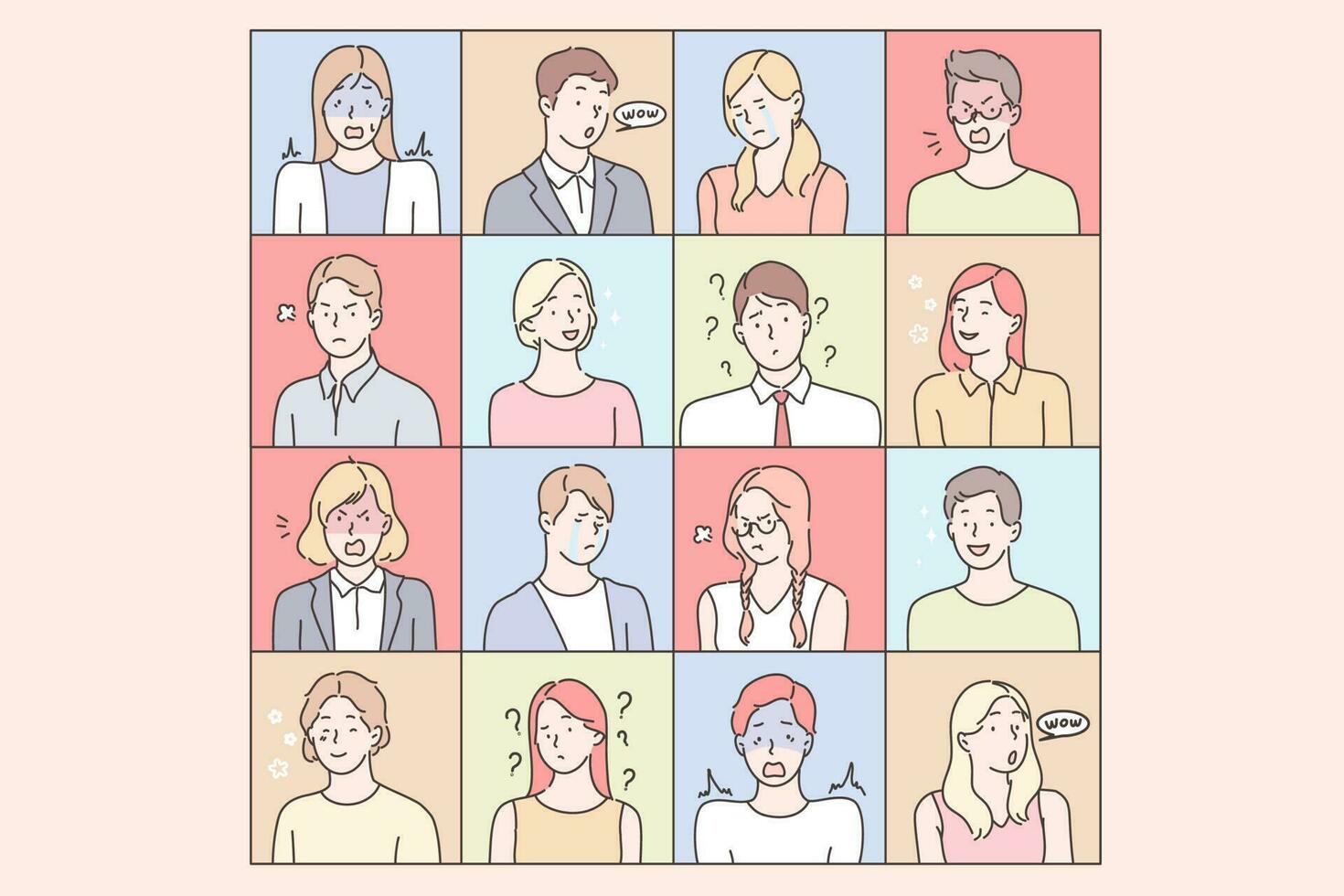 Young peoples emotions set concept vector