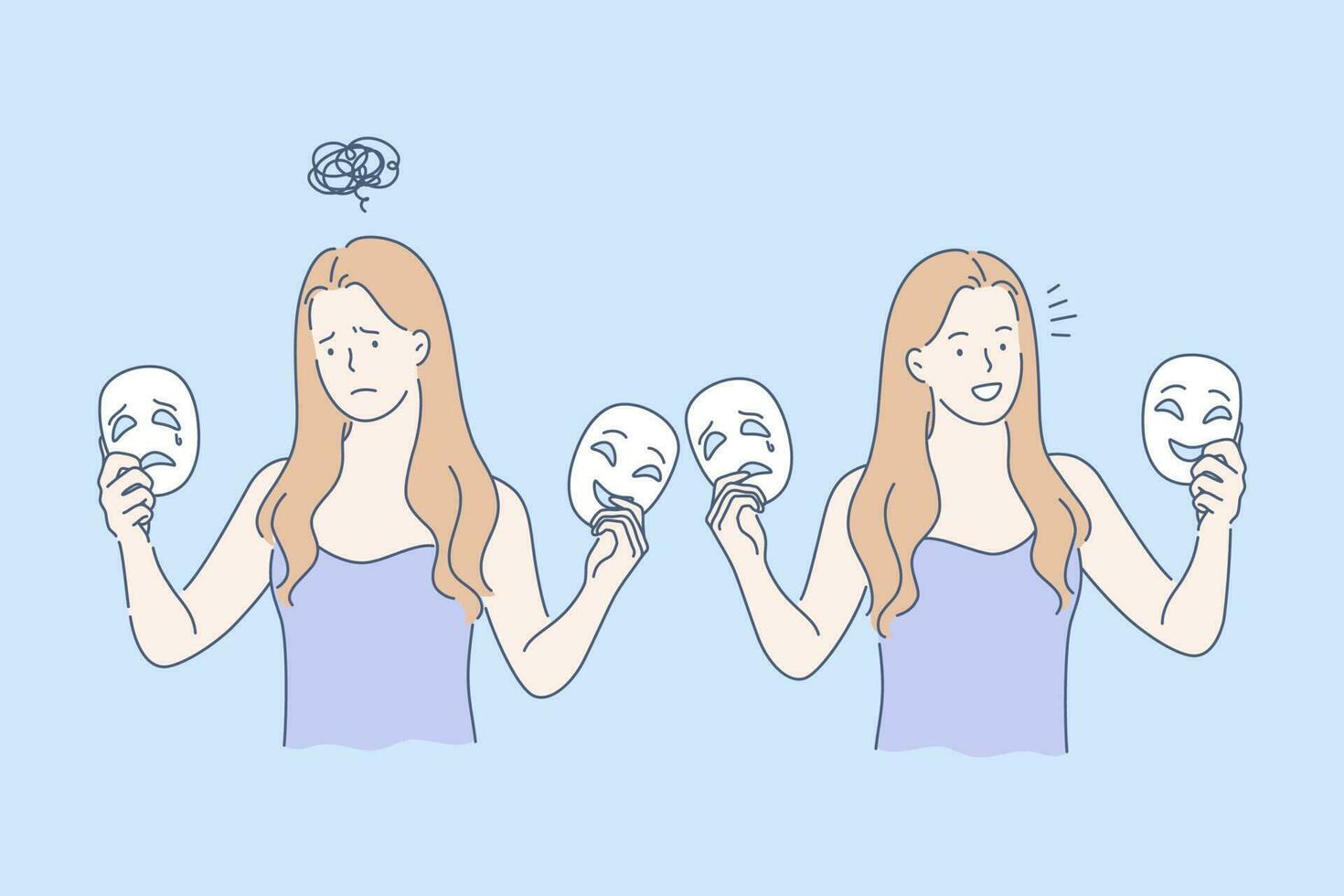 Mask, opposite emotions set concept vector