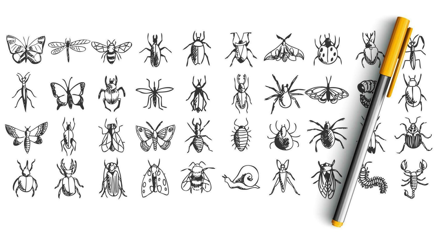 Insects doodle set vector