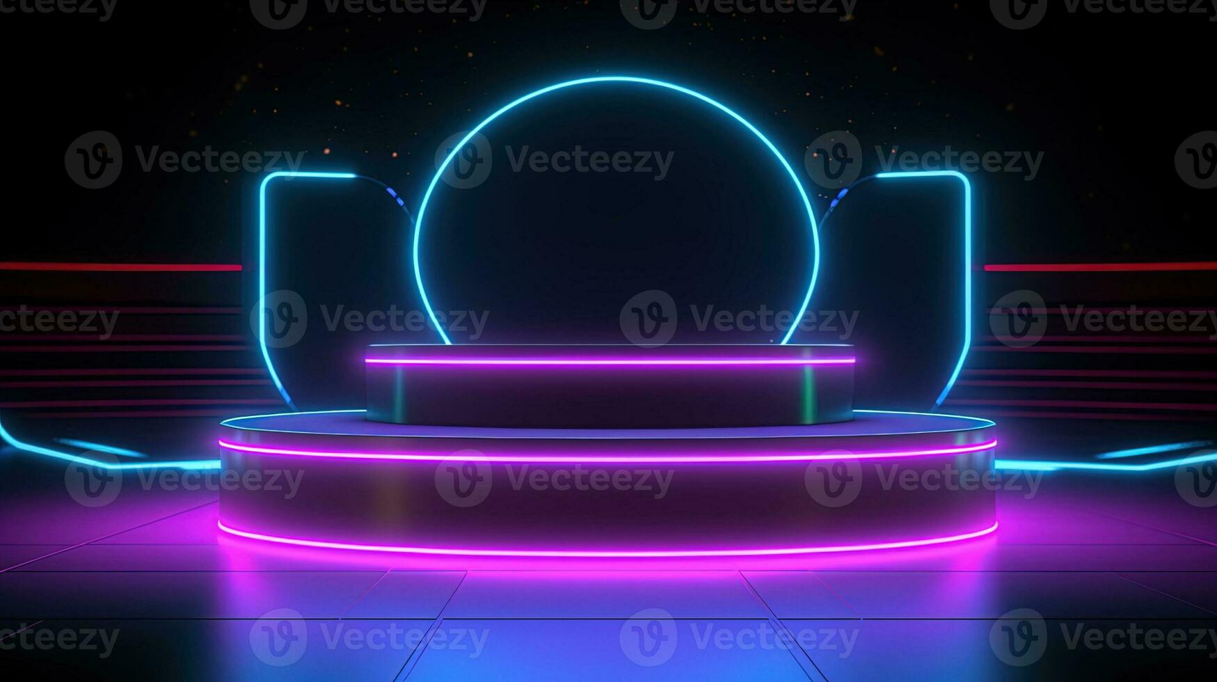 3D abstract background. Neon glowing podium. Empty scene for product presentation. photo