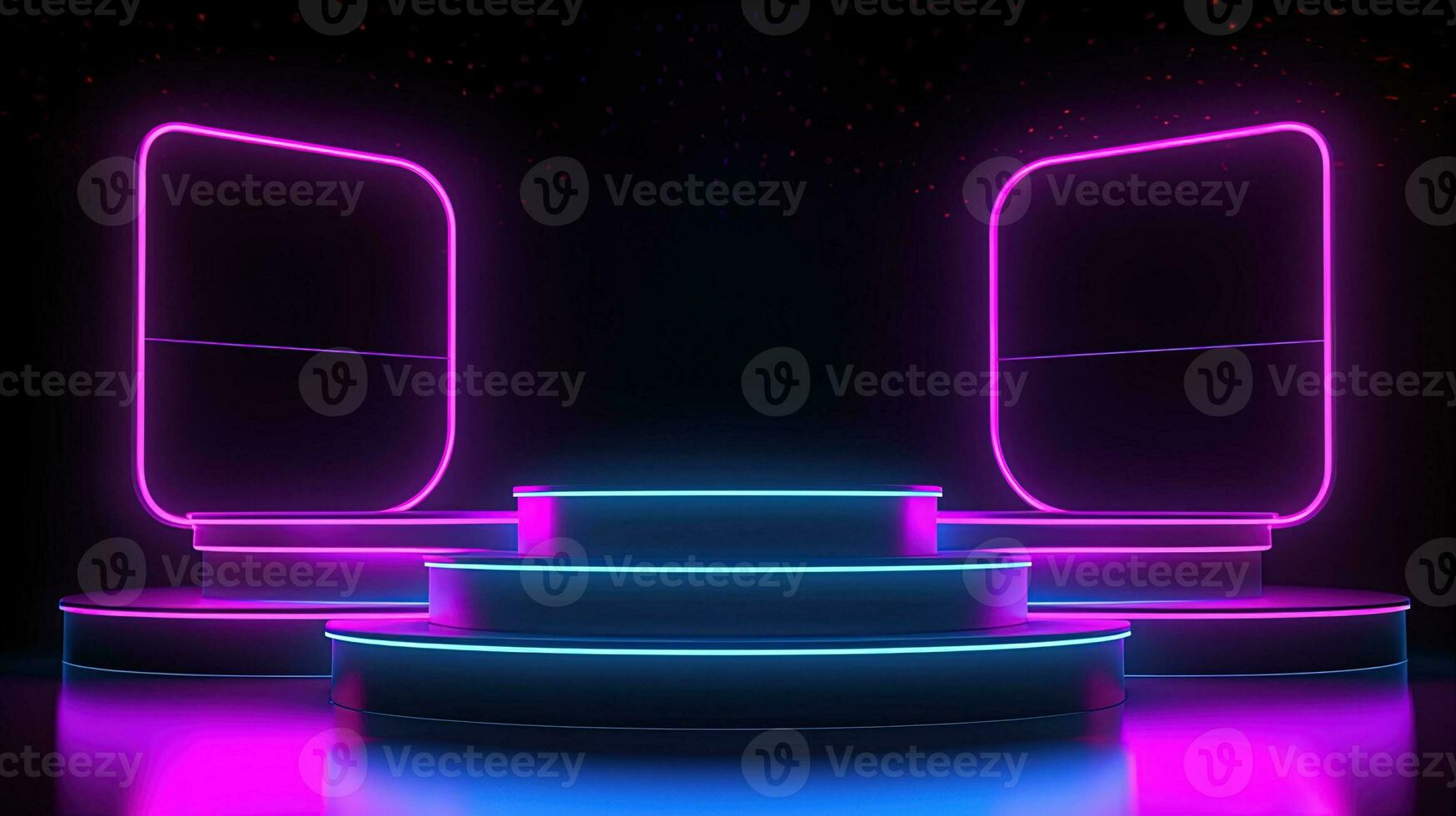 3D abstract background. Neon glowing podium. Empty scene for product presentation. photo