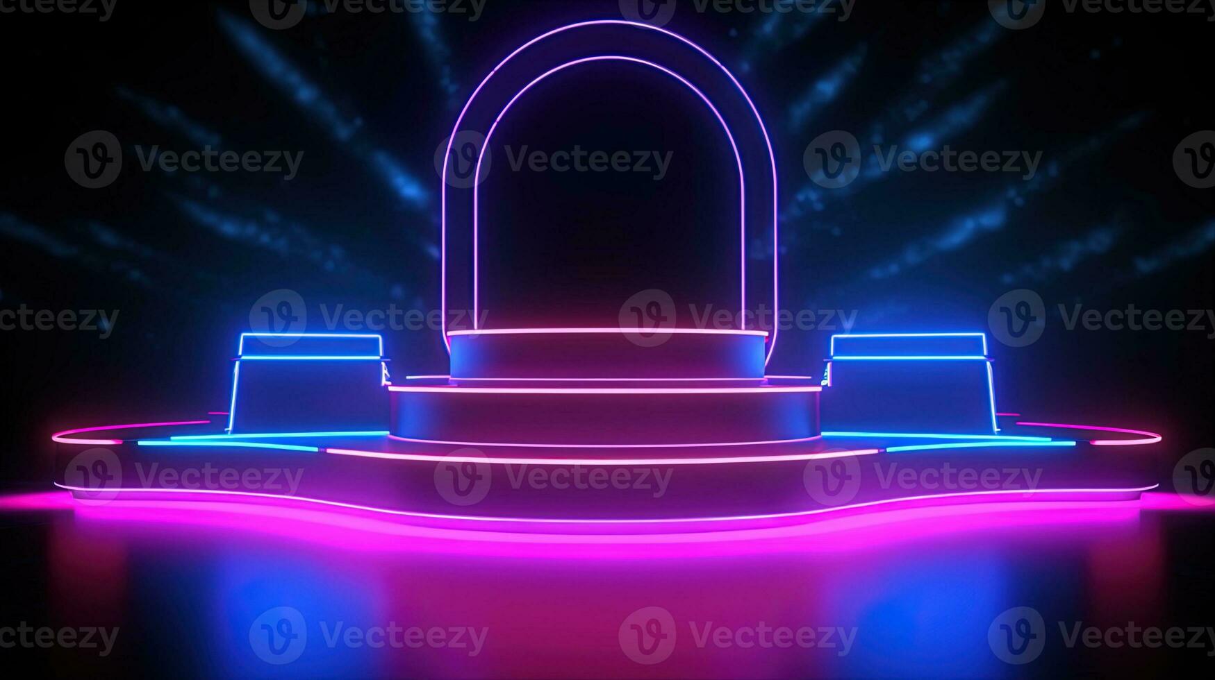 3D abstract background. Neon glowing podium. Empty scene for product presentation. photo
