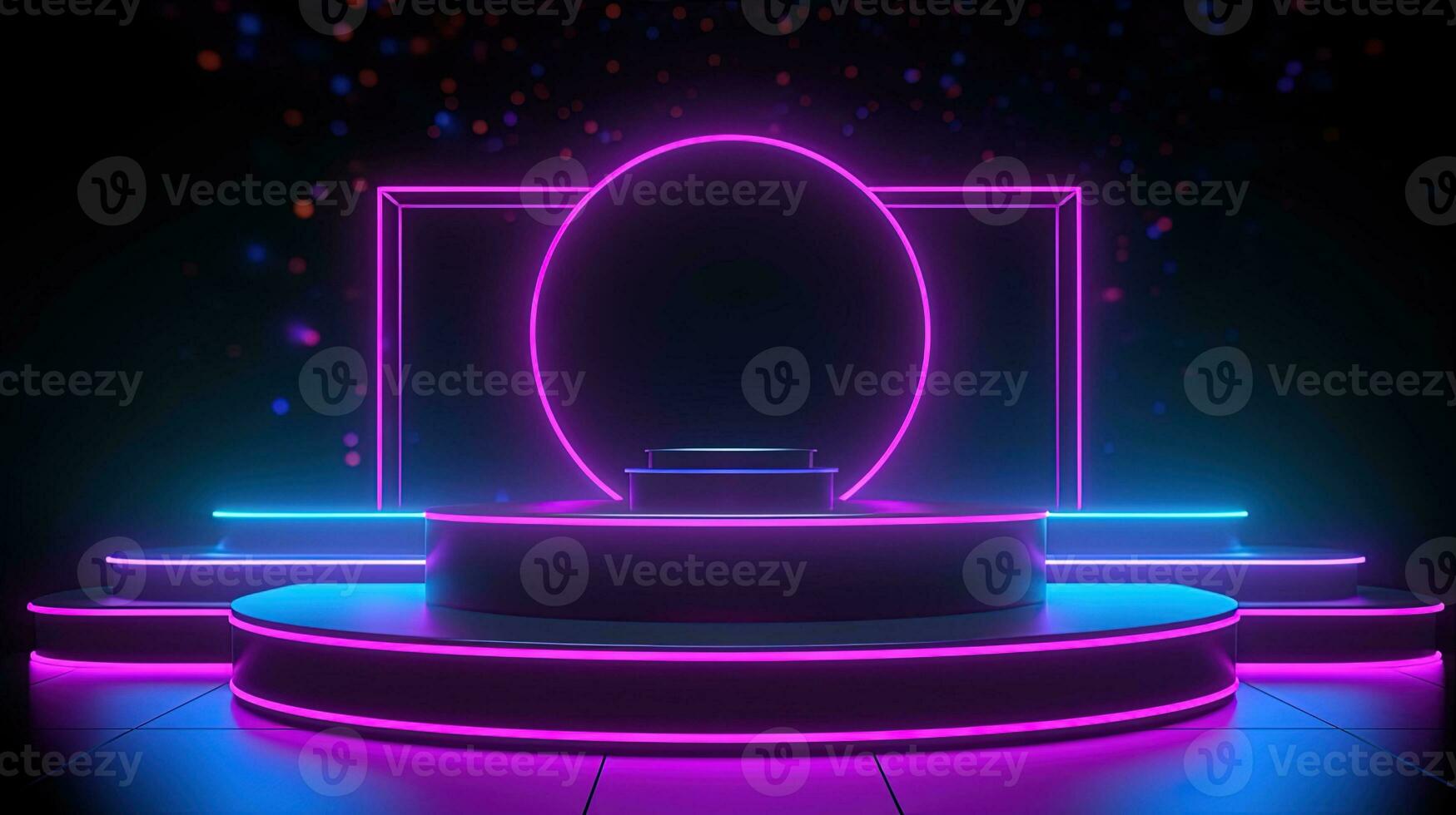 3D abstract background. Neon glowing podium. Empty scene for product presentation. photo