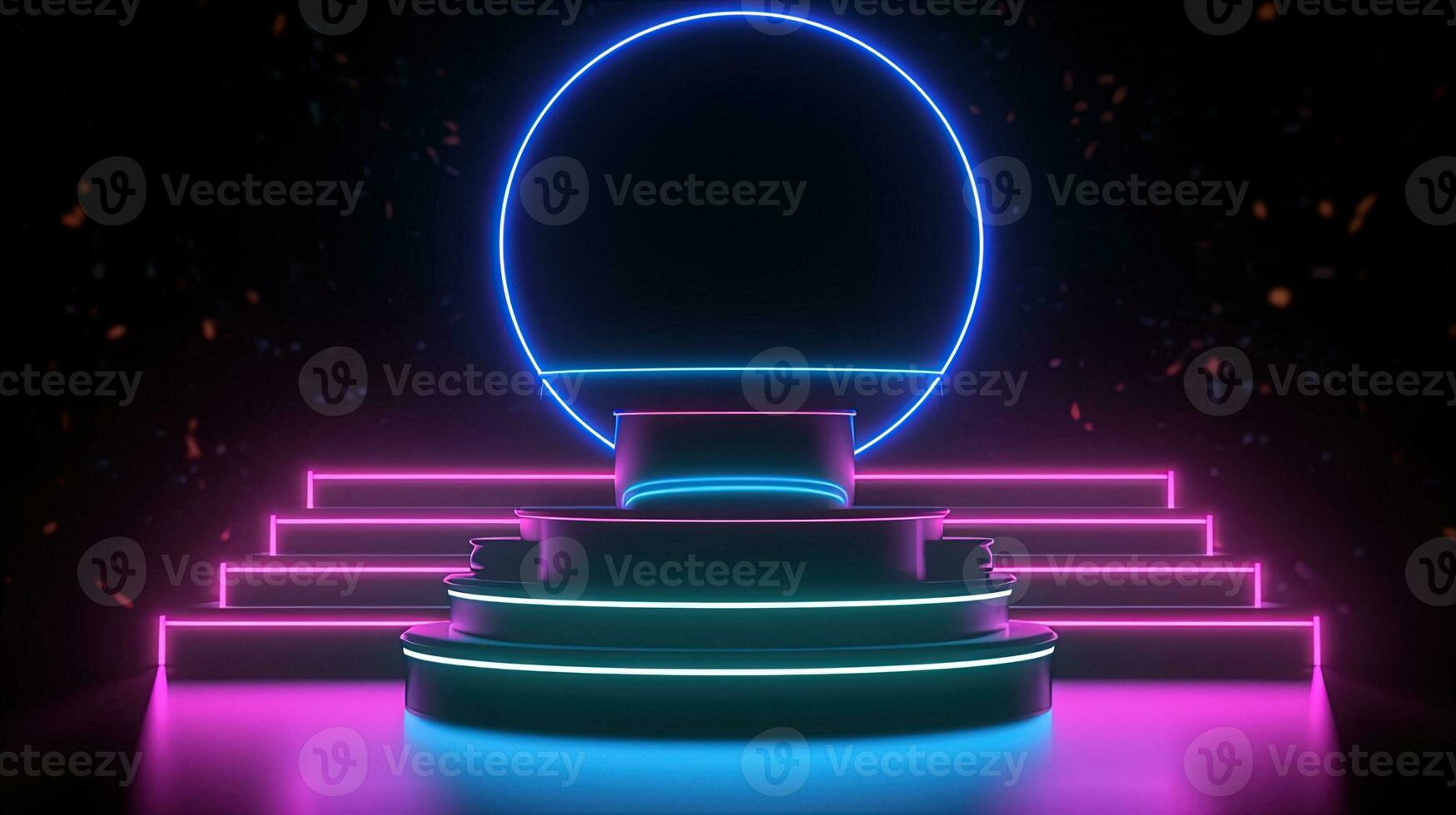 3D abstract background. Neon glowing podium. Empty scene for product presentation. photo