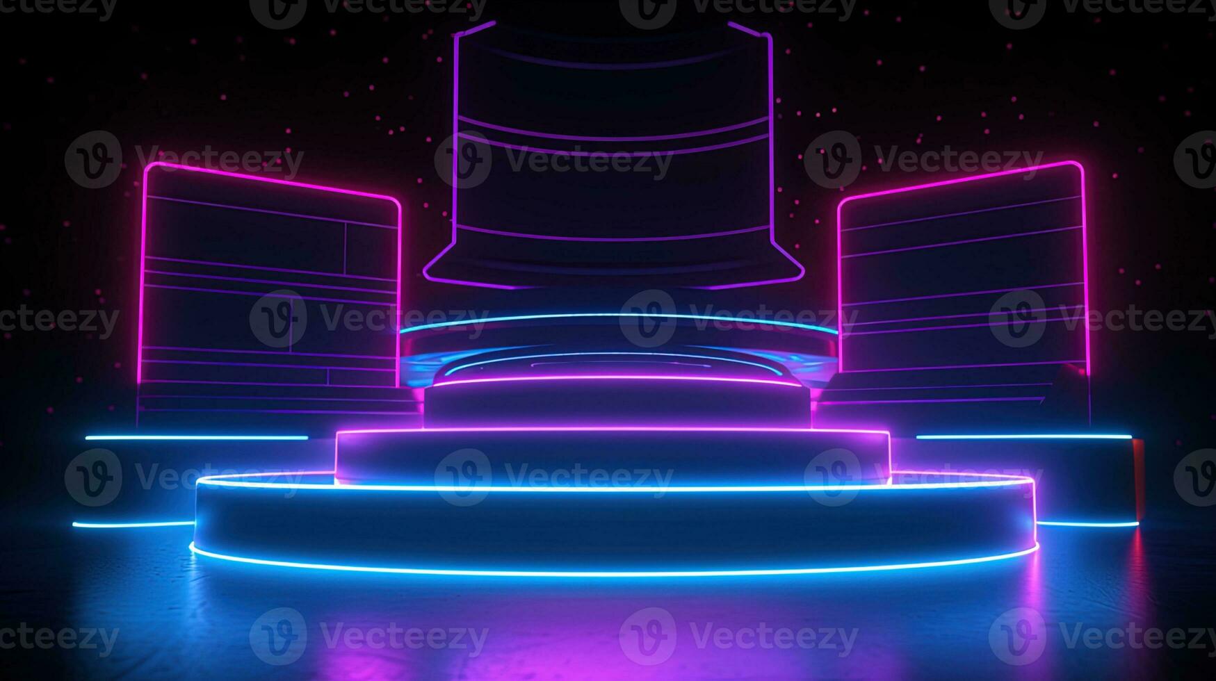 3D abstract background. Neon glowing podium. Empty scene for product presentation. photo