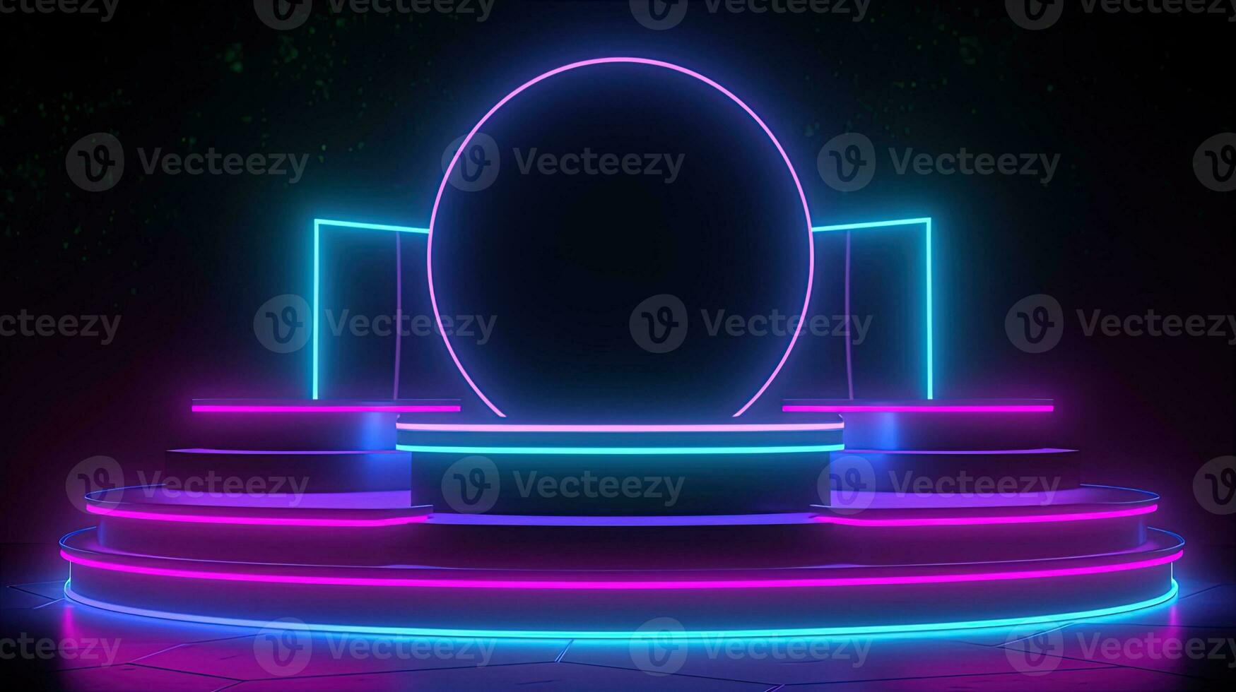 3D abstract background. Neon glowing podium. Empty scene for product presentation. photo