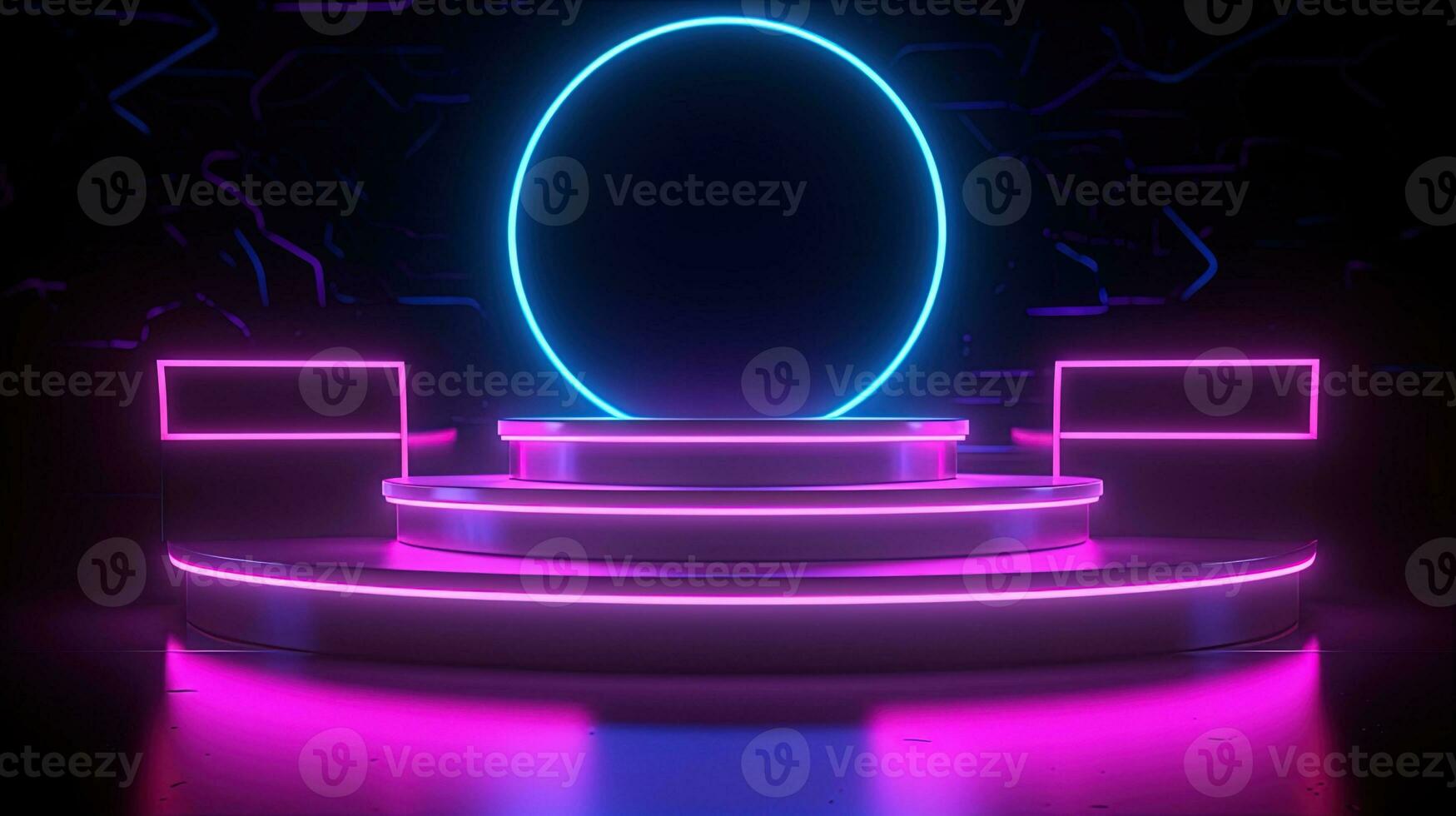 3D abstract background. Neon glowing podium. Empty scene for product presentation. photo