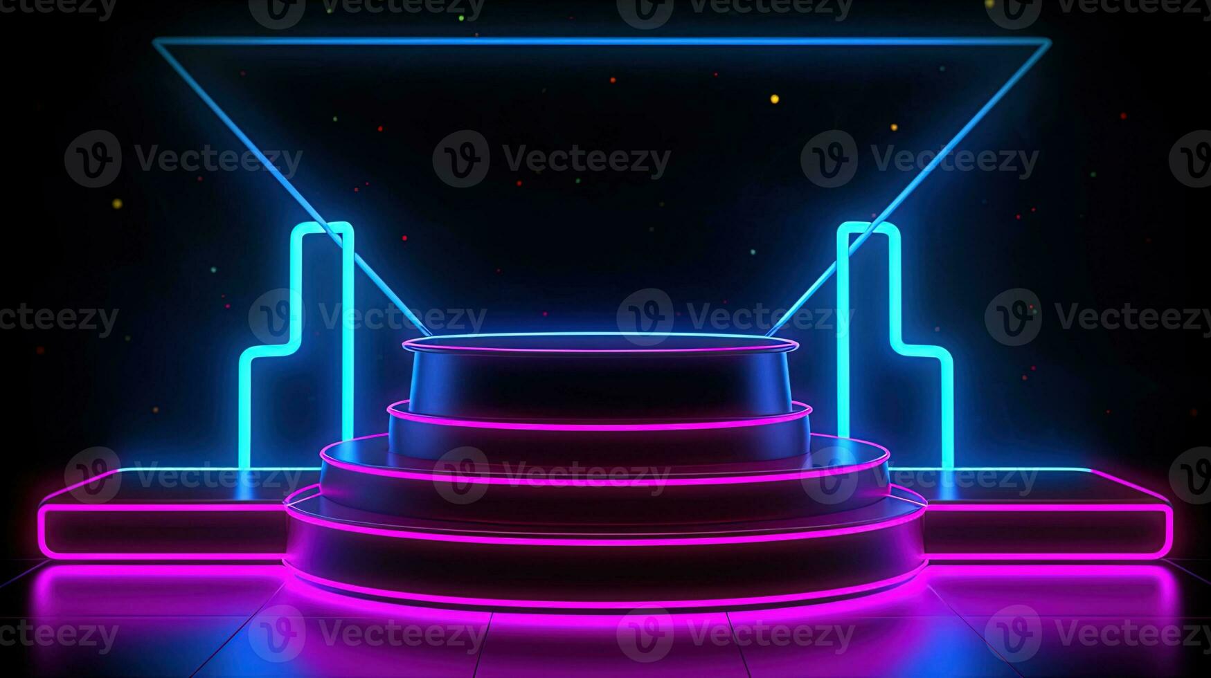 3D abstract background. Neon glowing podium. Empty scene for product presentation. photo