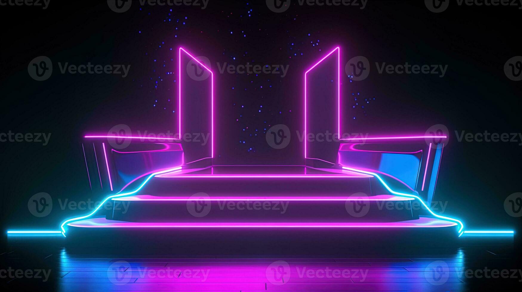 3D abstract background. Neon glowing podium. Empty scene for product presentation. photo