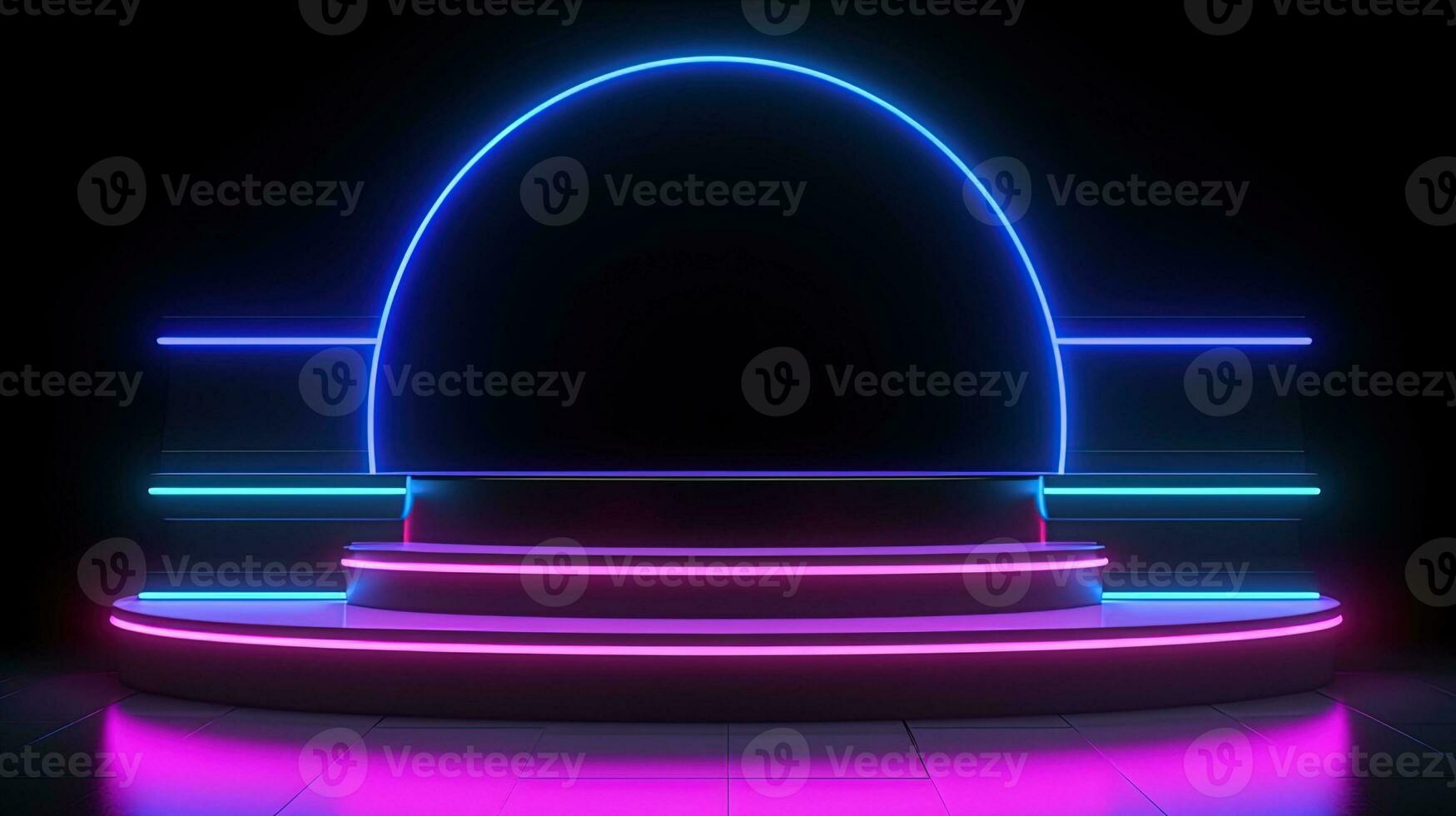 3D abstract background. Neon glowing podium. Empty scene for product presentation. photo
