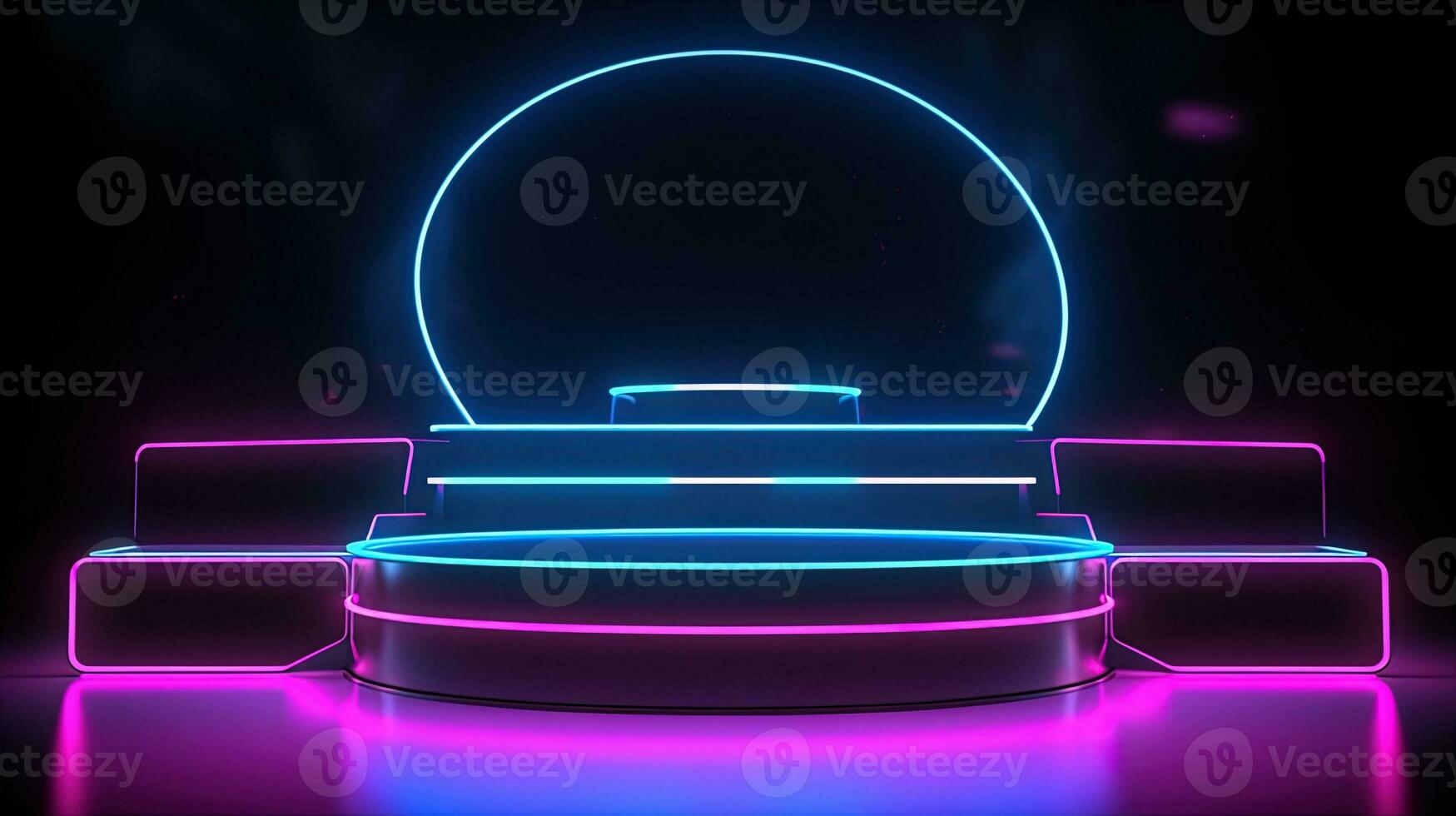 3D abstract background. Neon glowing podium. Empty scene for product presentation. photo