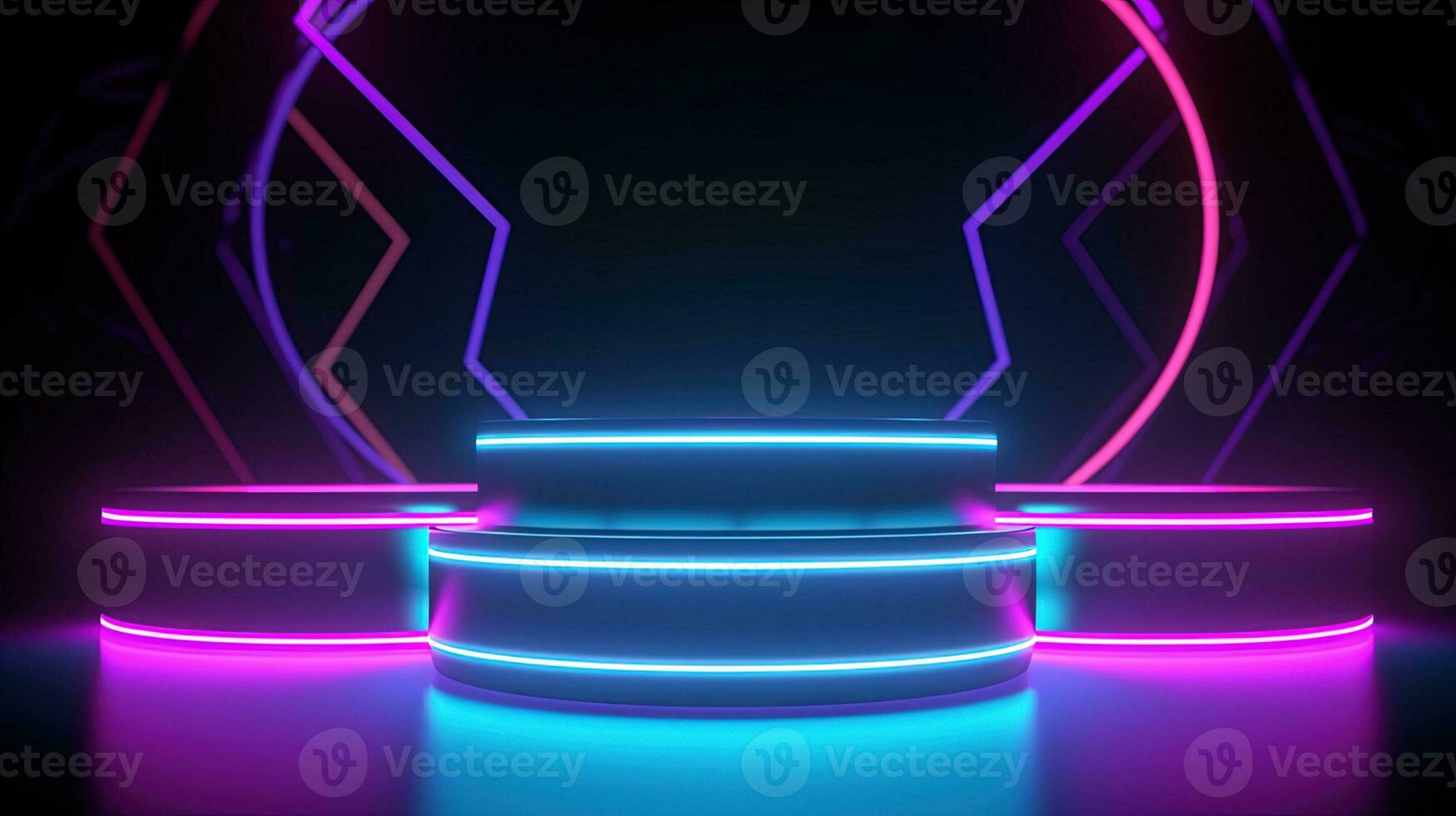 3D abstract background. Neon glowing podium. Empty scene for product presentation. photo