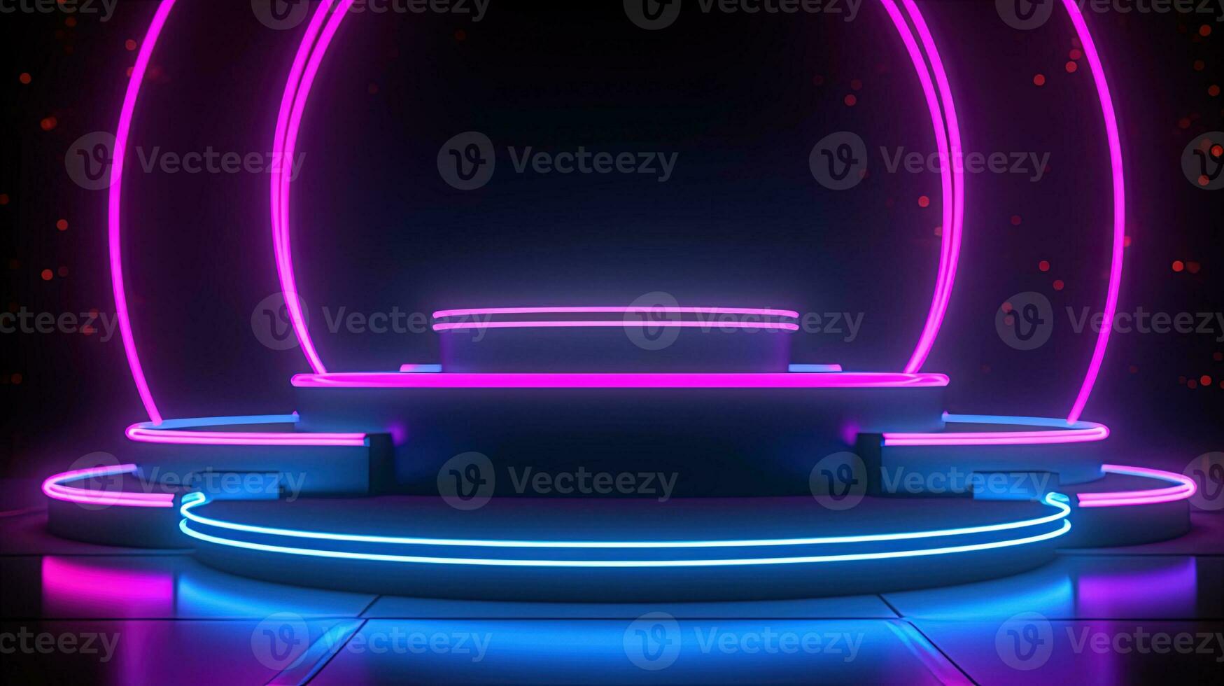 3D abstract background. Neon glowing podium. Empty scene for product presentation. photo