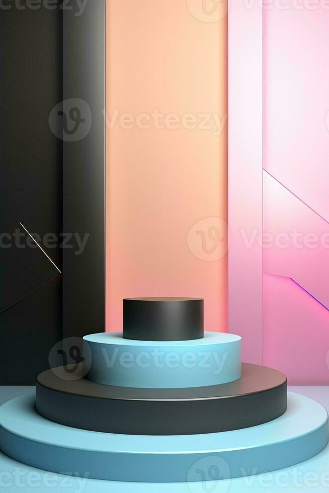 Abstract round podium illuminated with neon light. Award ceremony concept. Stage backdrop. Vector illustration photo