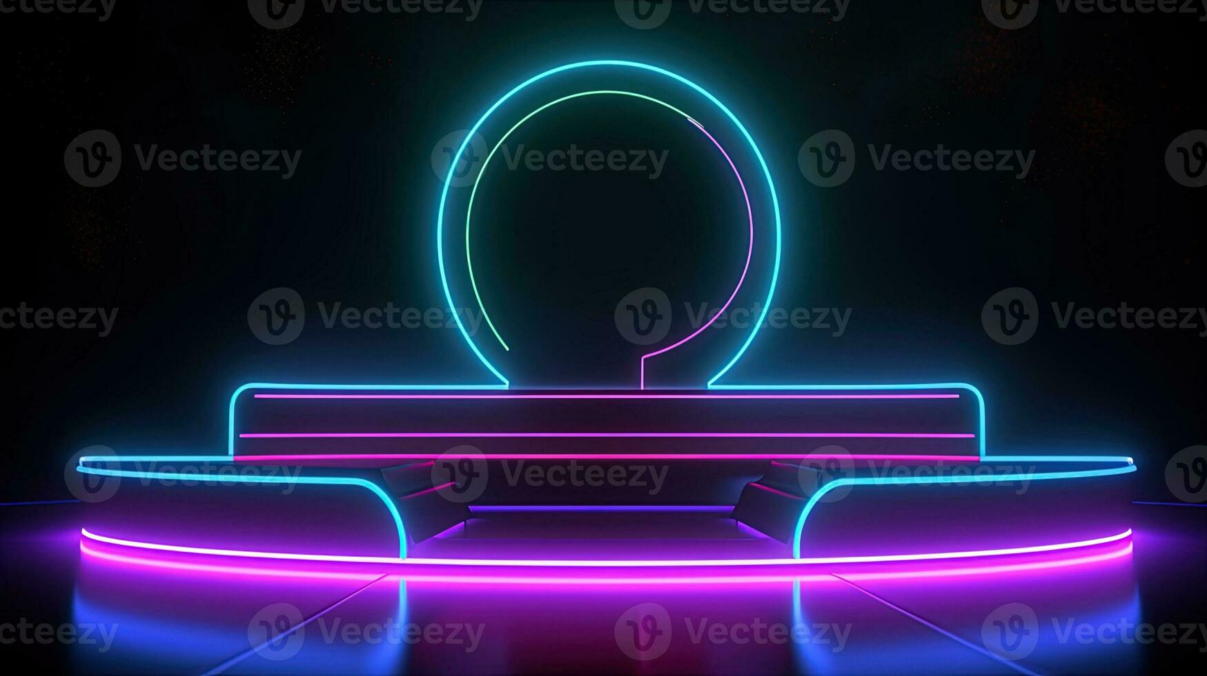 3D abstract background. Neon glowing podium. Empty scene for product presentation. photo
