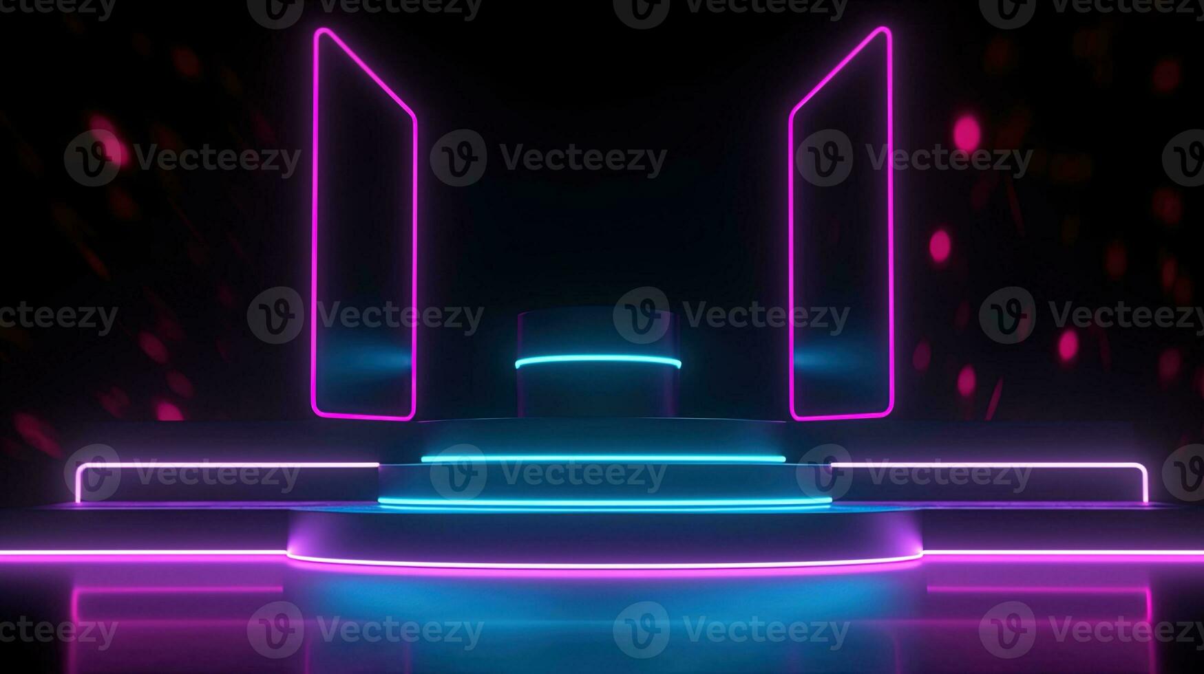 3D abstract background. Neon glowing podium. Empty scene for product presentation. photo