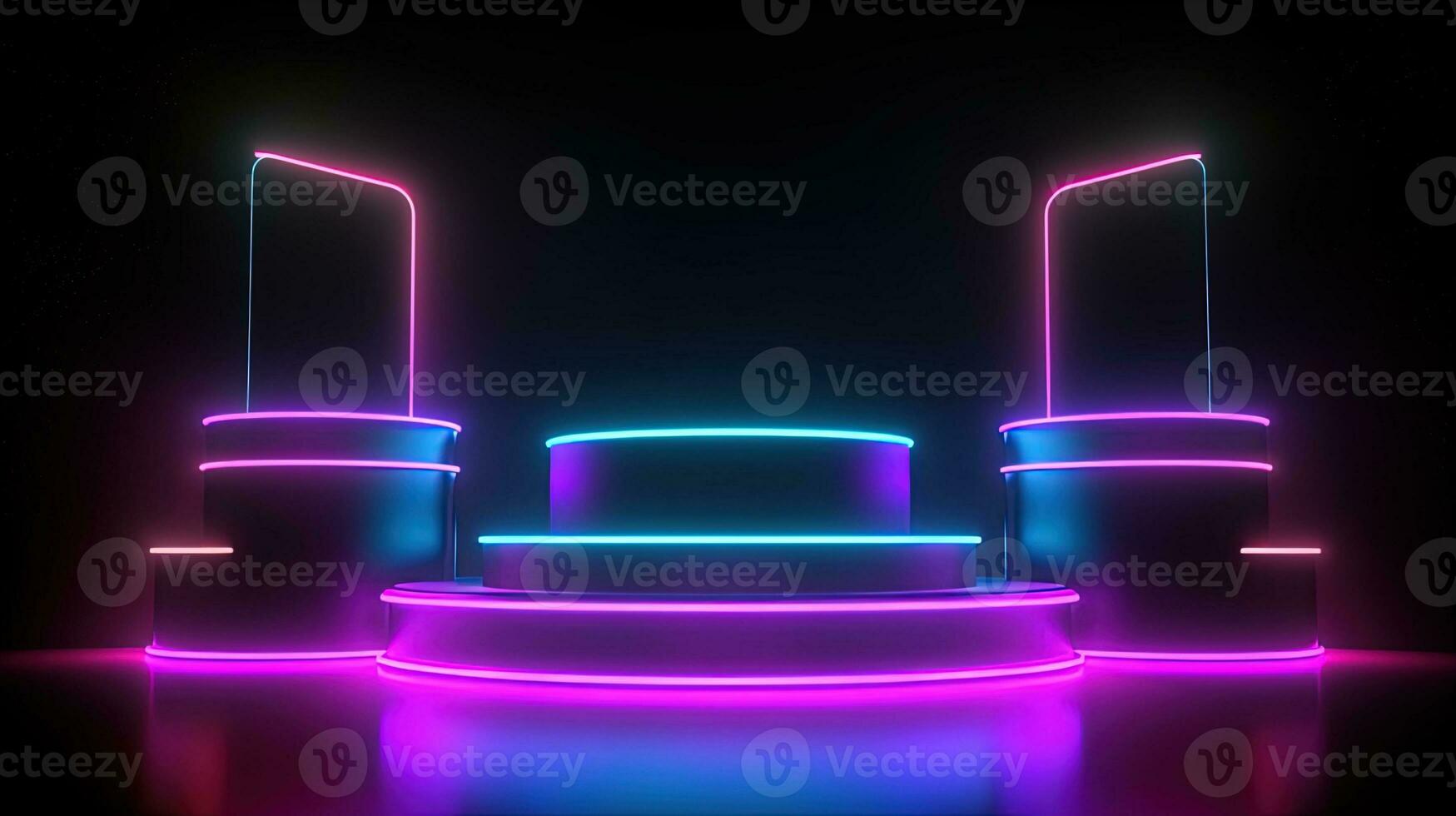 3D abstract background. Neon glowing podium. Empty scene for product presentation. photo