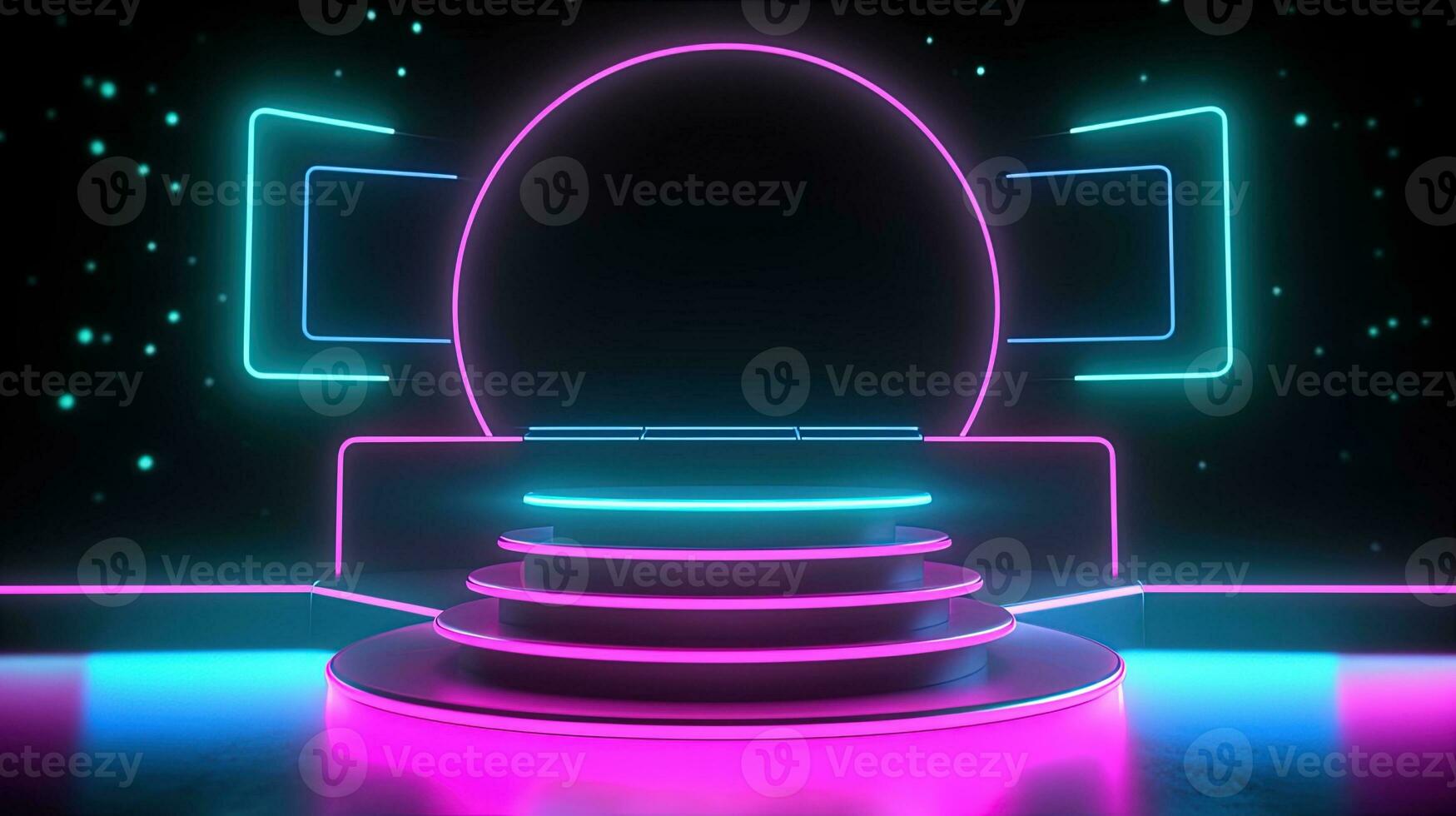 3D abstract background. Neon glowing podium. Empty scene for product presentation. photo