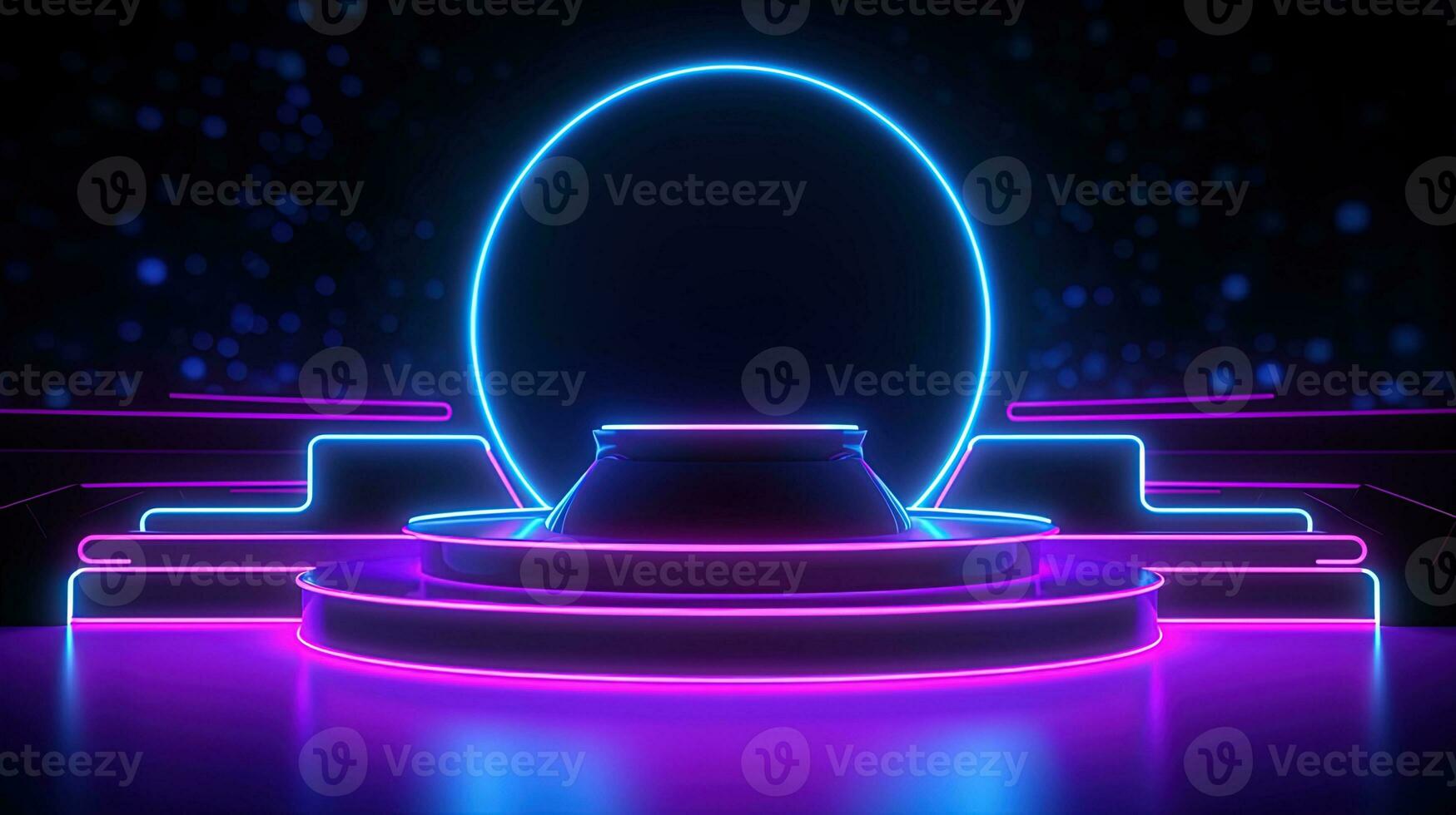 3D abstract background. Neon glowing podium. Empty scene for product presentation. photo
