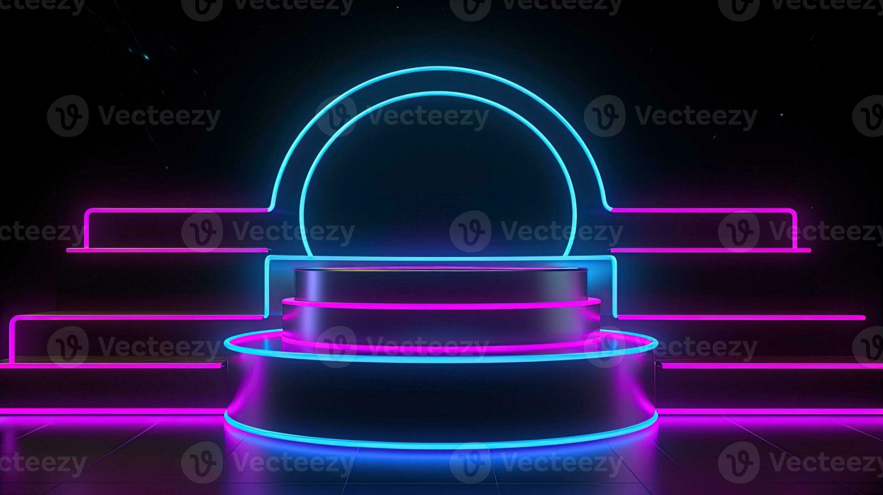 3D abstract background. Neon glowing podium. Empty scene for product presentation. photo