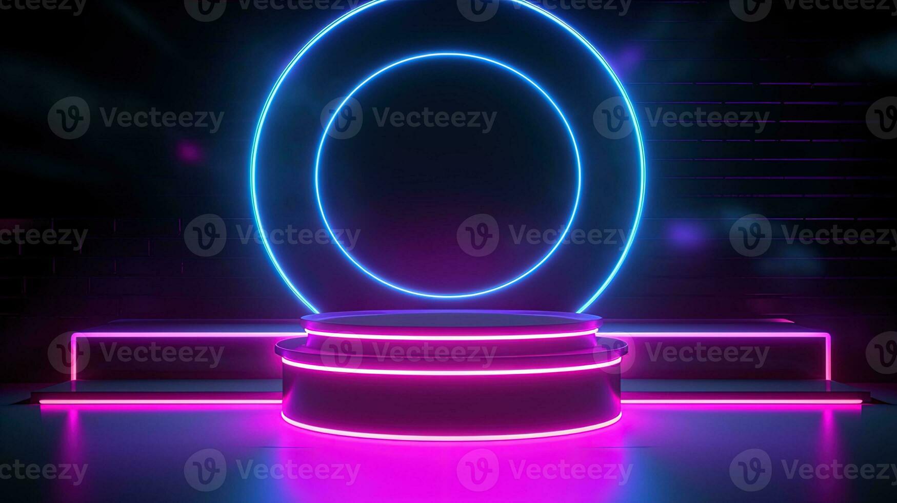 3D abstract background. Neon glowing podium. Empty scene for product presentation. photo