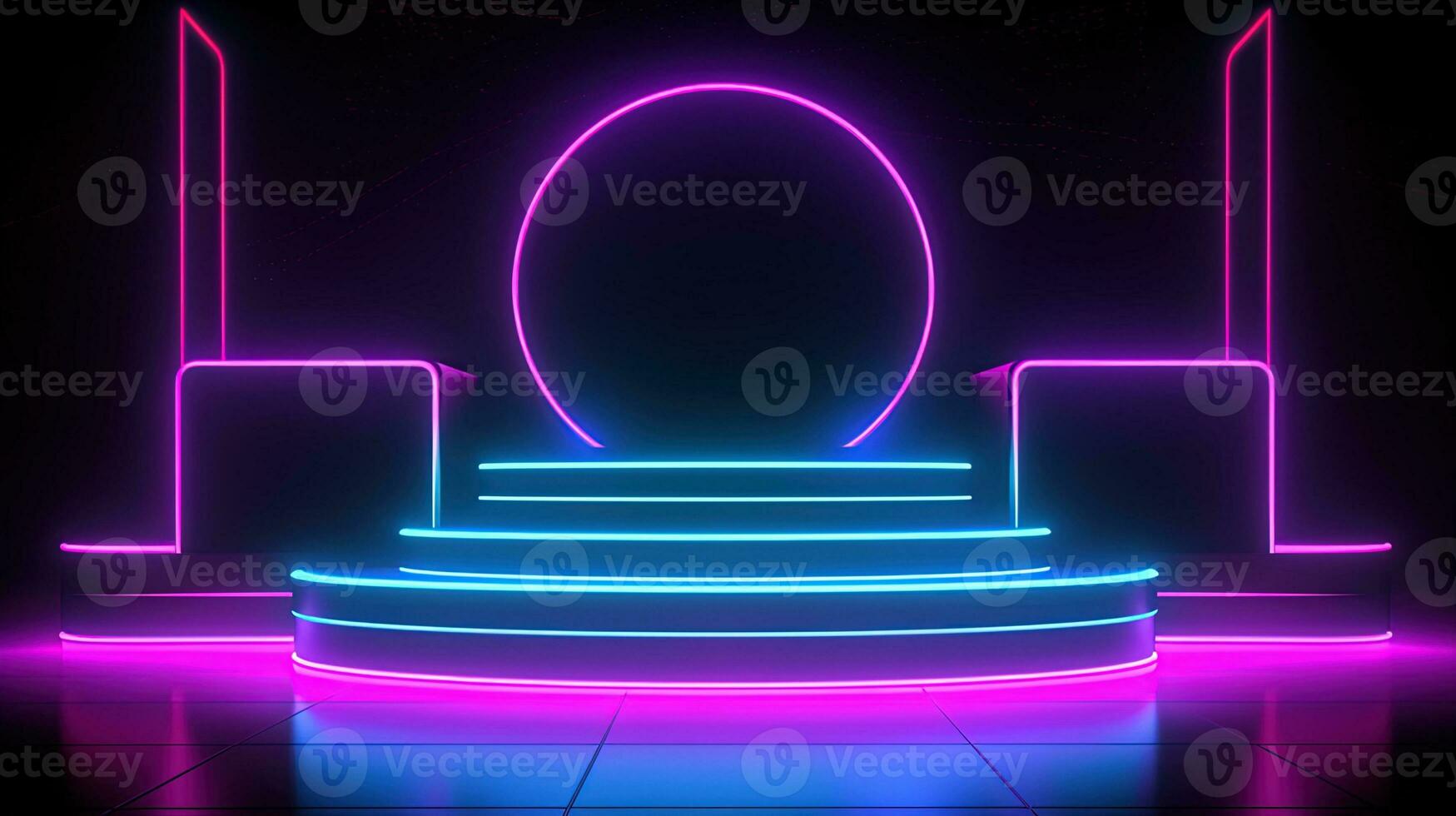 3D abstract background. Neon glowing podium. Empty scene for product presentation. photo