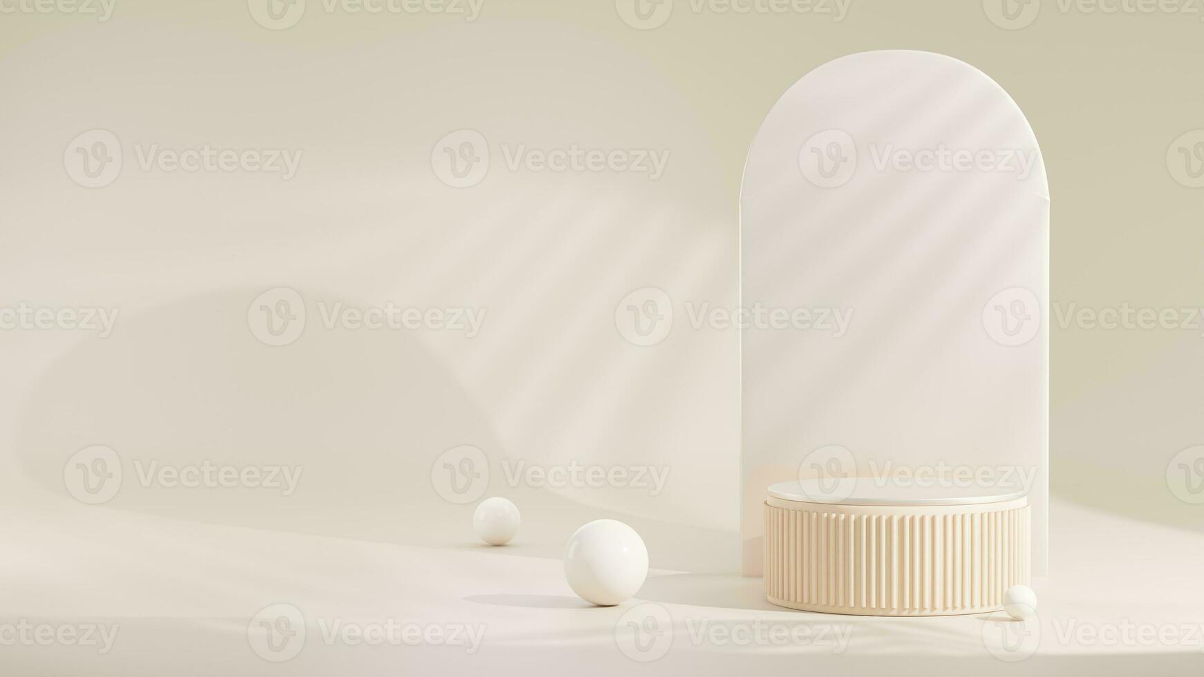 3D rendering Product display podium stand with curtain on Brown background. Mock up for the presentation. cylinder. photo