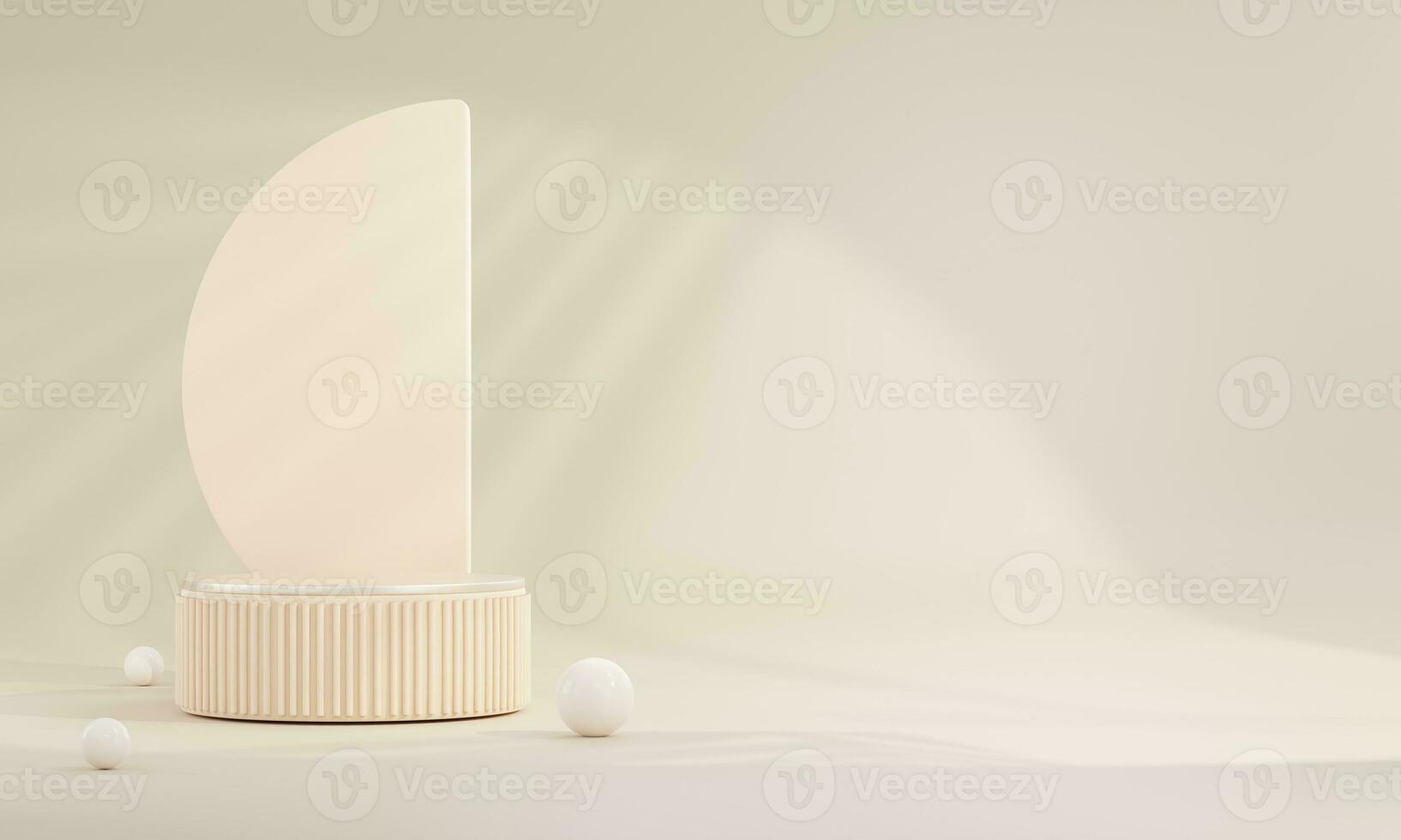3D rendering Product display podium stand with curtain on Brown background. Mock up for the presentation. cylinder. photo