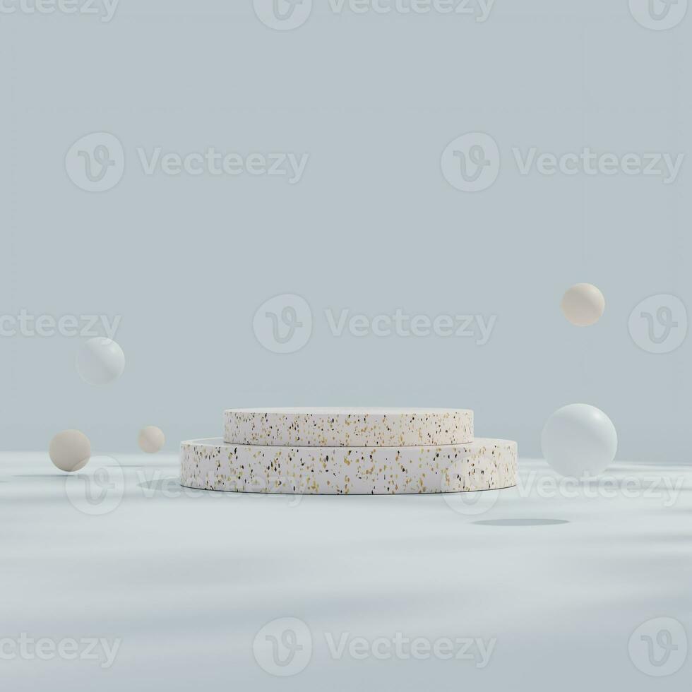 Brown and white pastel backdrop wall 3d render image mockup background of terrazzo podium in the circle. photo