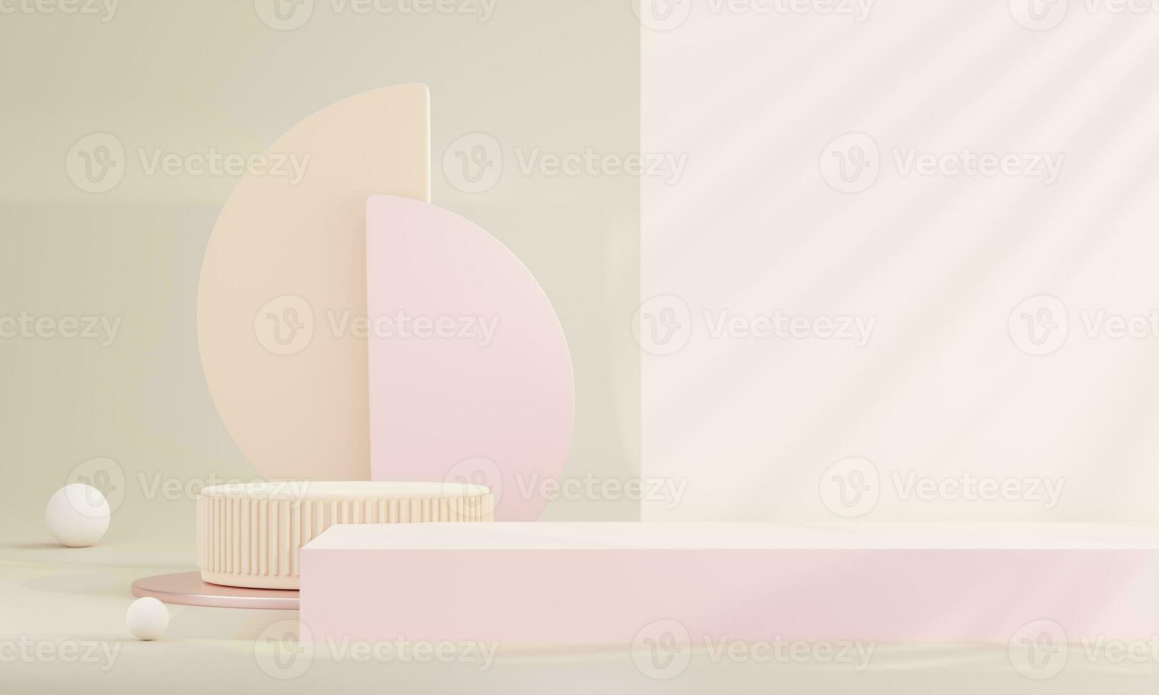 3D rendering Product display podium stand with curtain on Brown background. Mock up for the presentation. cylinder. photo